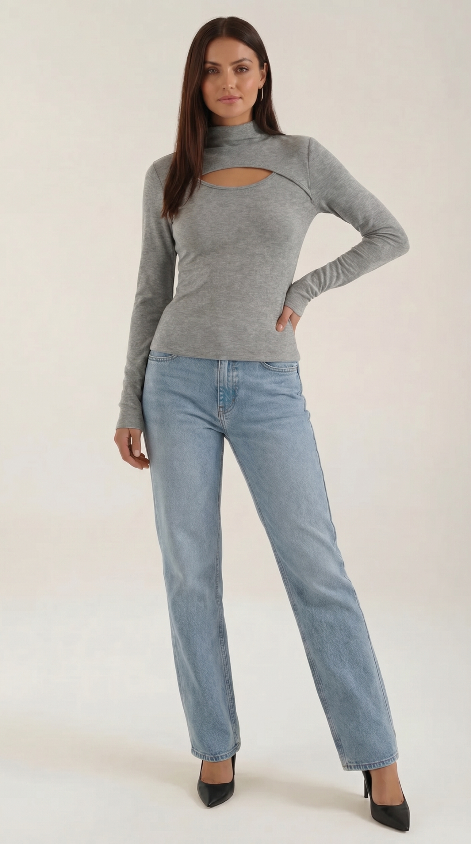Barbara Longsleeve mit schmalem Stehkragen