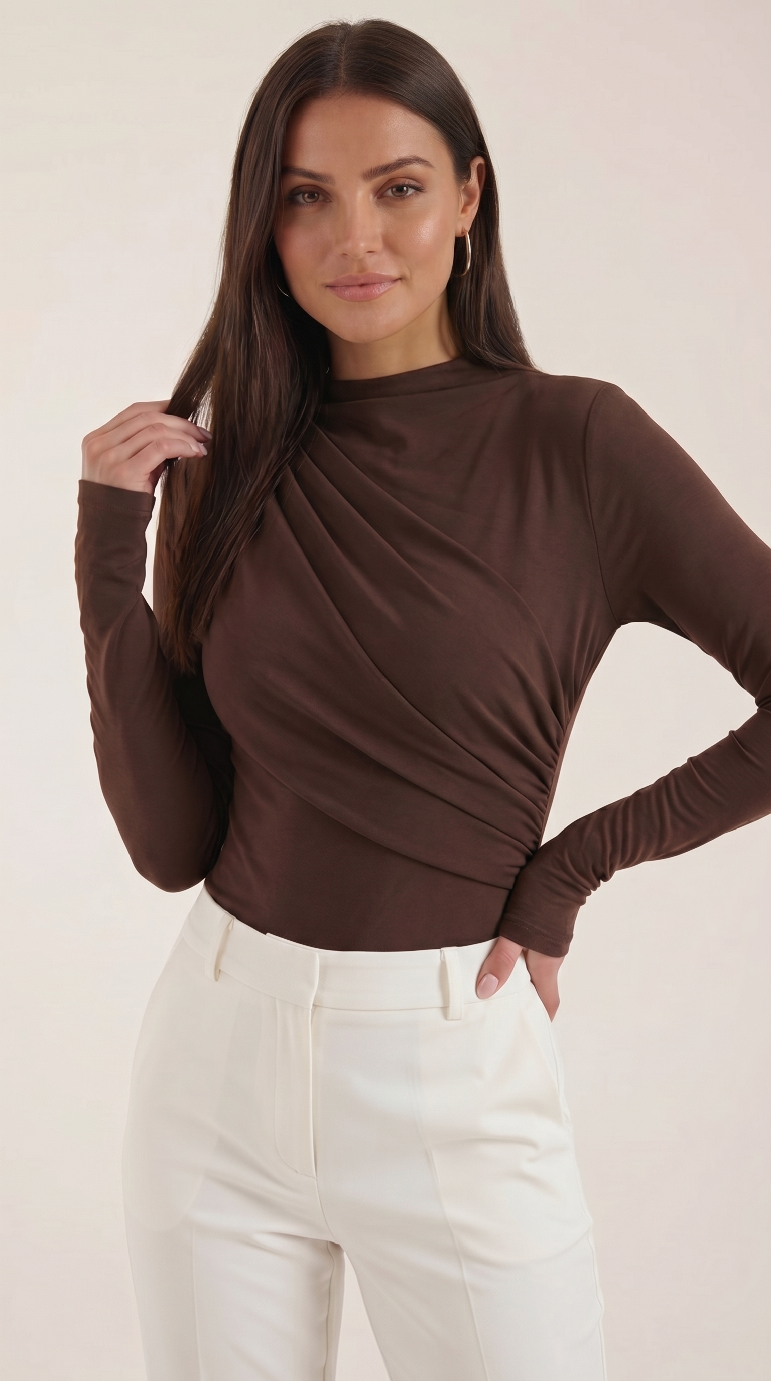 Audrey Longsleeve mit schmalem Stehkragen
