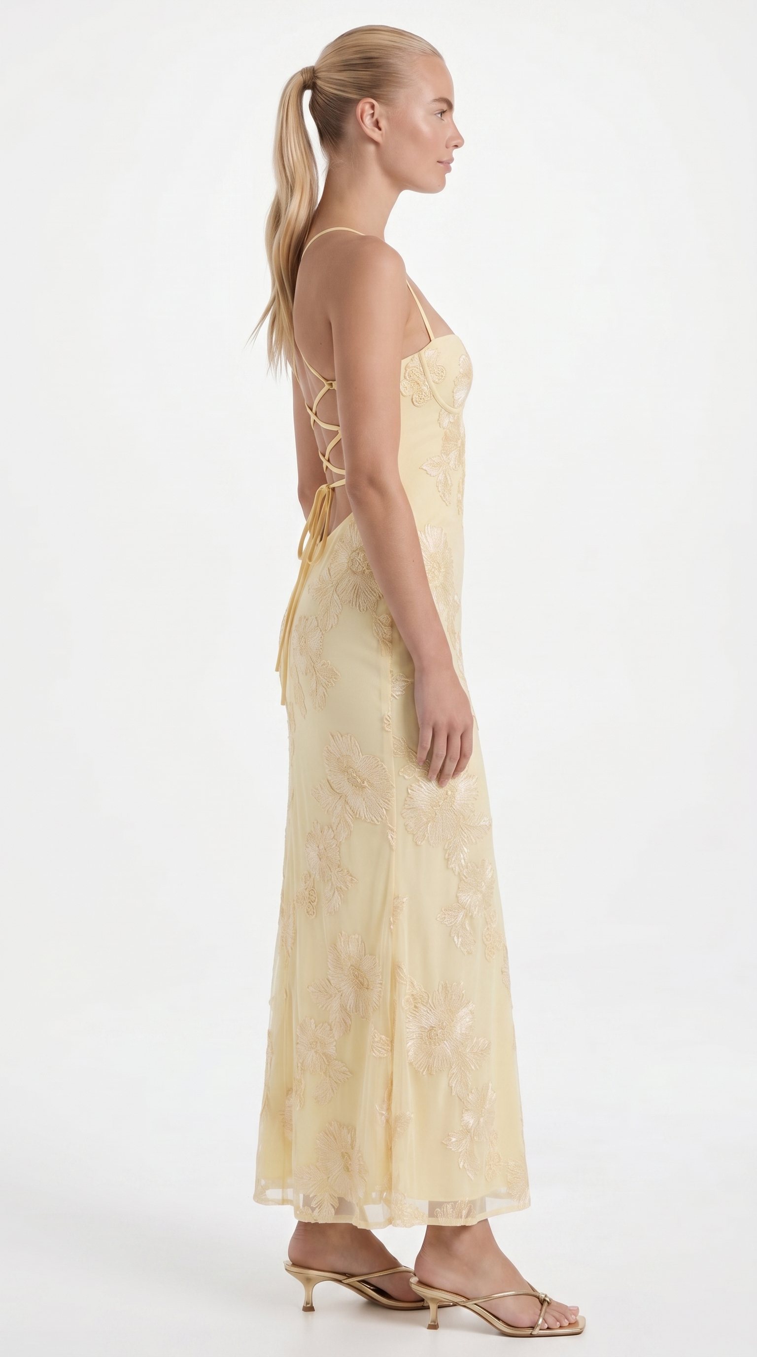 Chantal Korsett Maxi-Abendkleid mit Blumenmuster