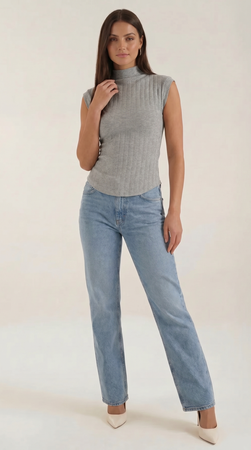 Cassandra Rollkragen-Top im Rippstrick-Look