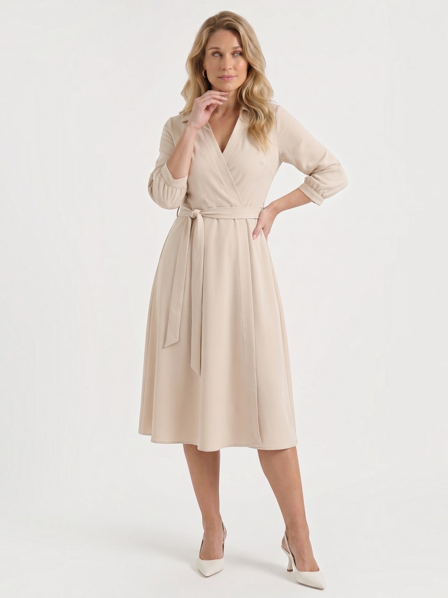 Amelia Midi-Wickelkleid mit Bindegürtel