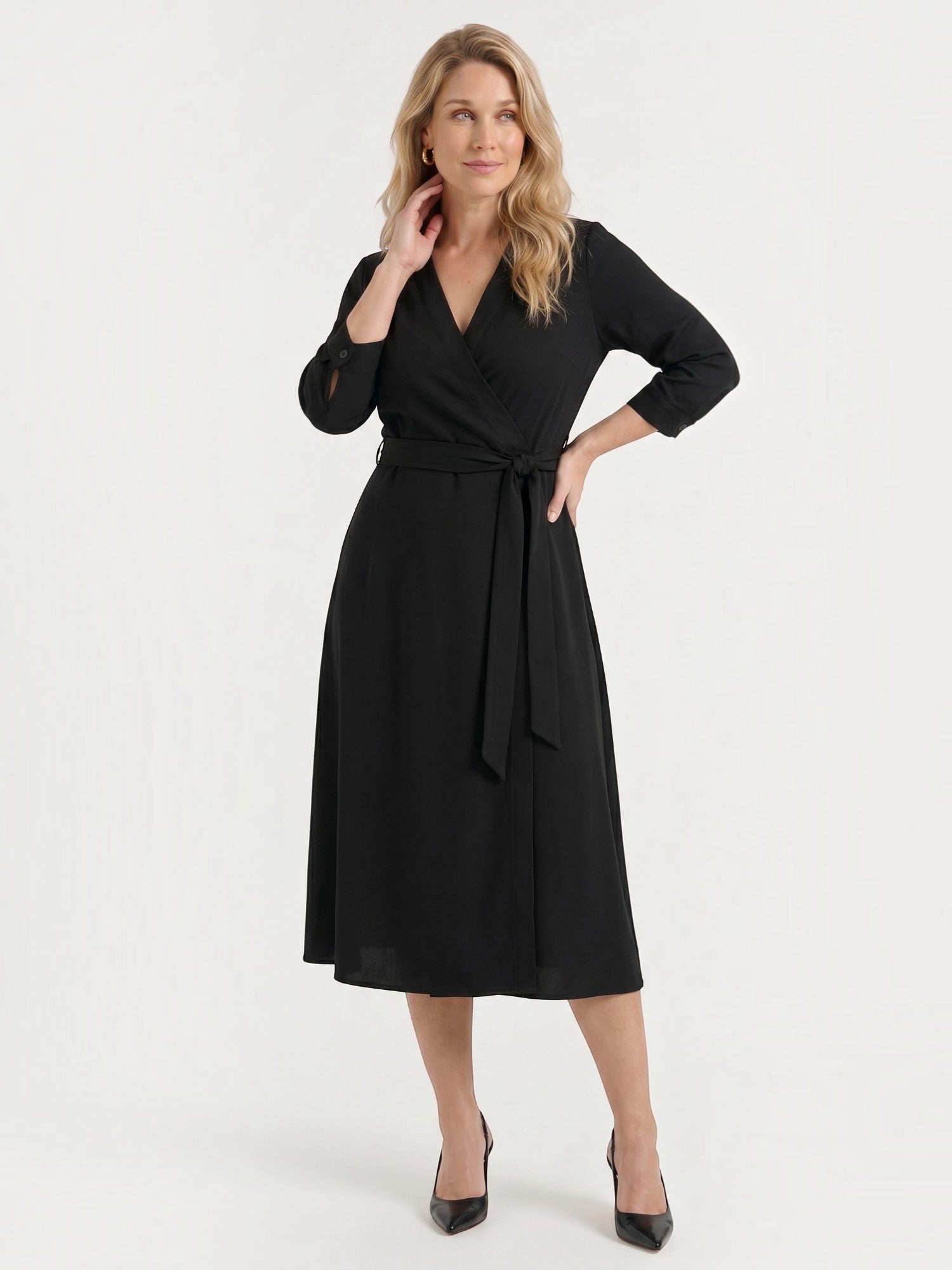 Amelia Midi-Wickelkleid mit Bindegürtel