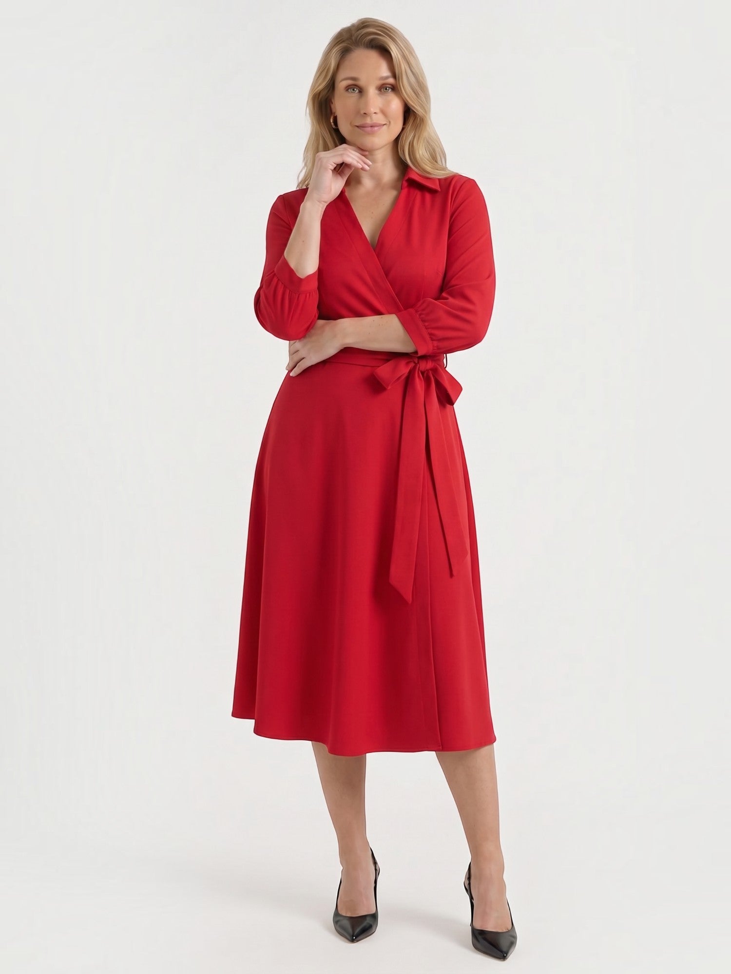 Amelia Midi-Wickelkleid mit Bindegürtel