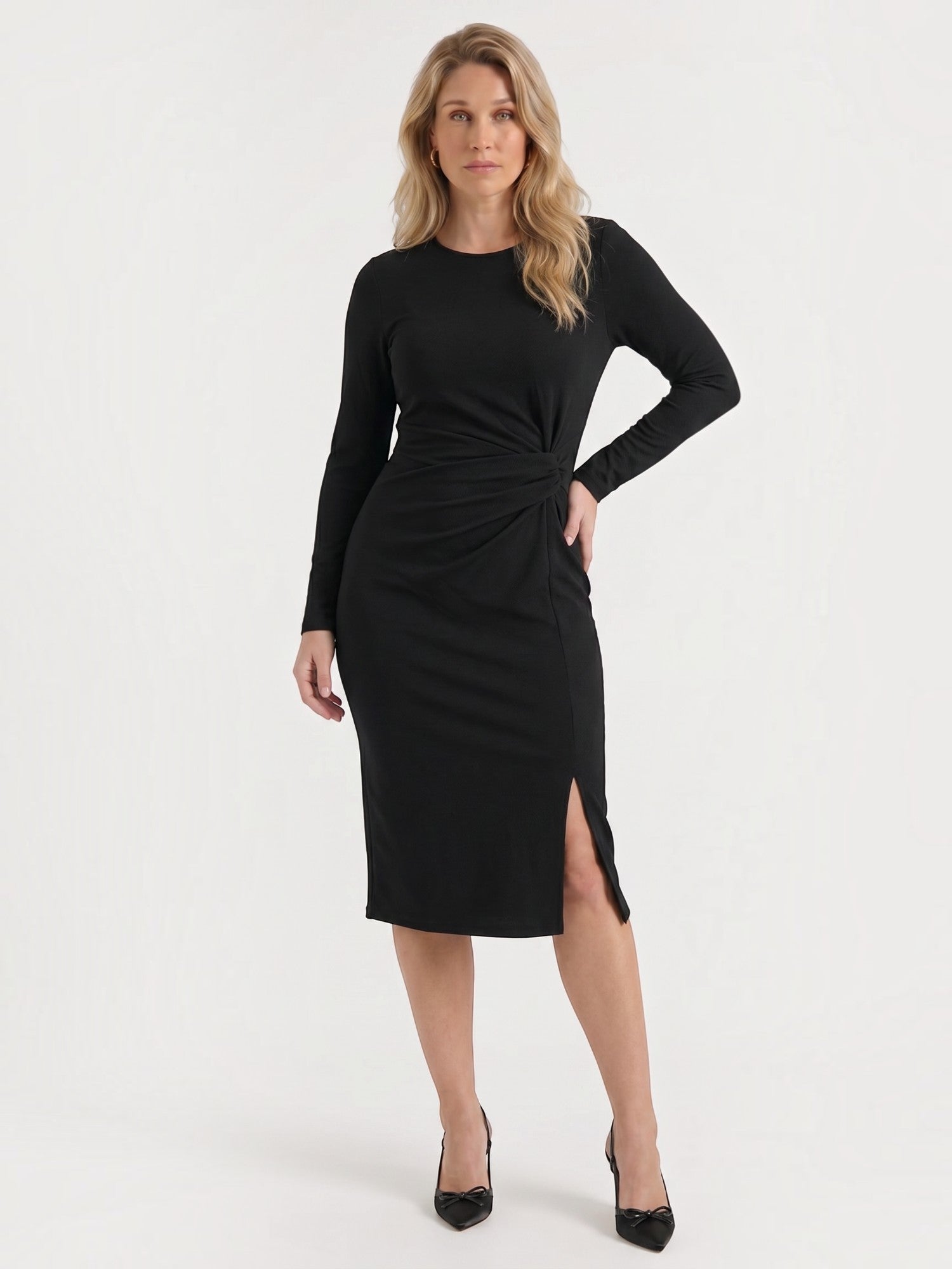 Danna Midikleid mit Wickeloptik und Seitenschlitz