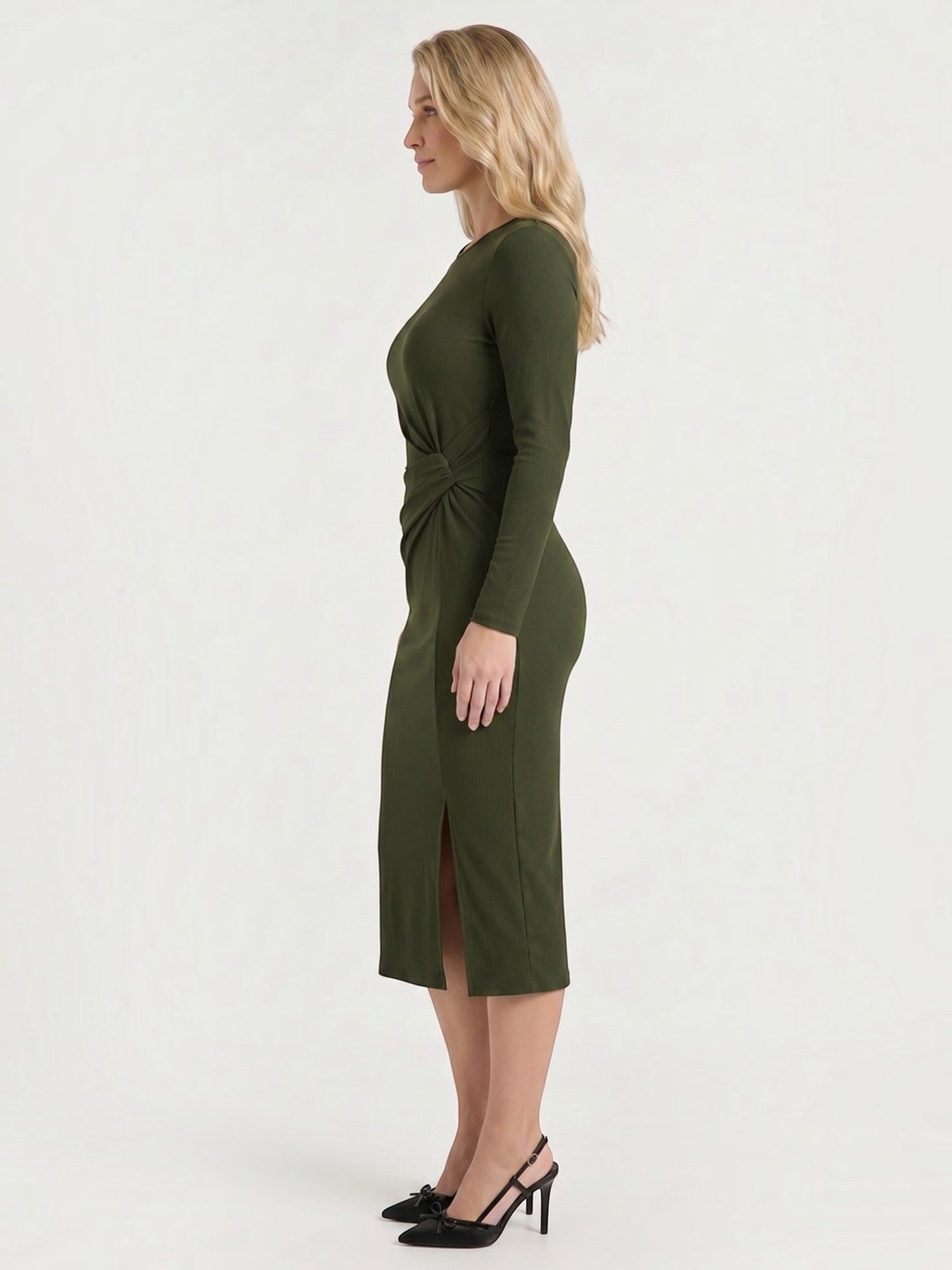 Danna Midikleid mit Wickeloptik und Seitenschlitz