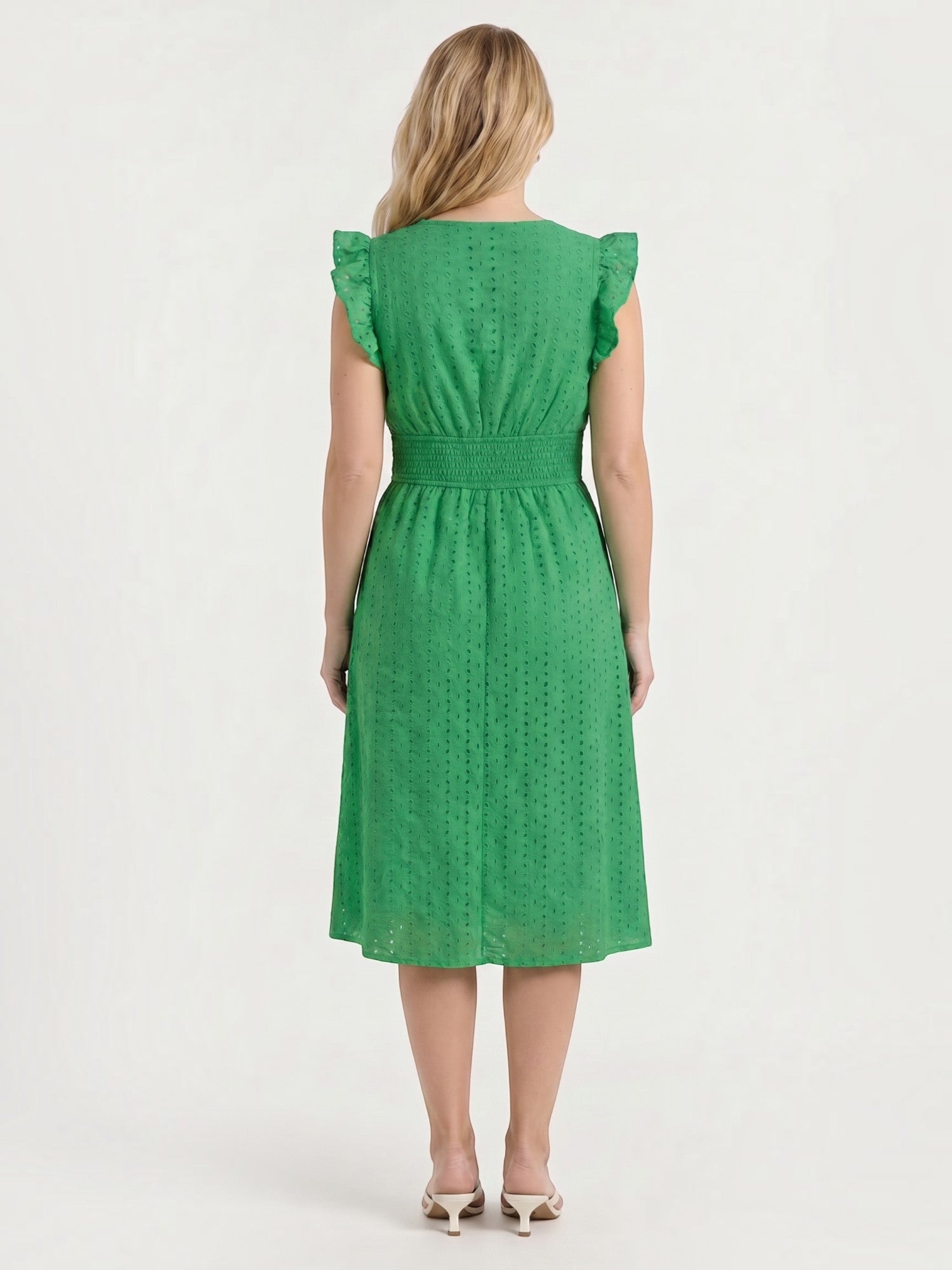 Florence Midikleid mit Lochstickerei und Rüschenträgern