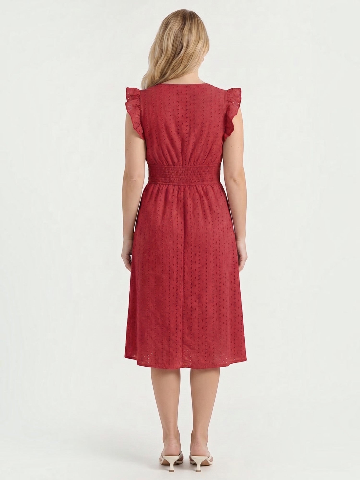 Florence Midikleid mit Lochstickerei und Rüschenträgern