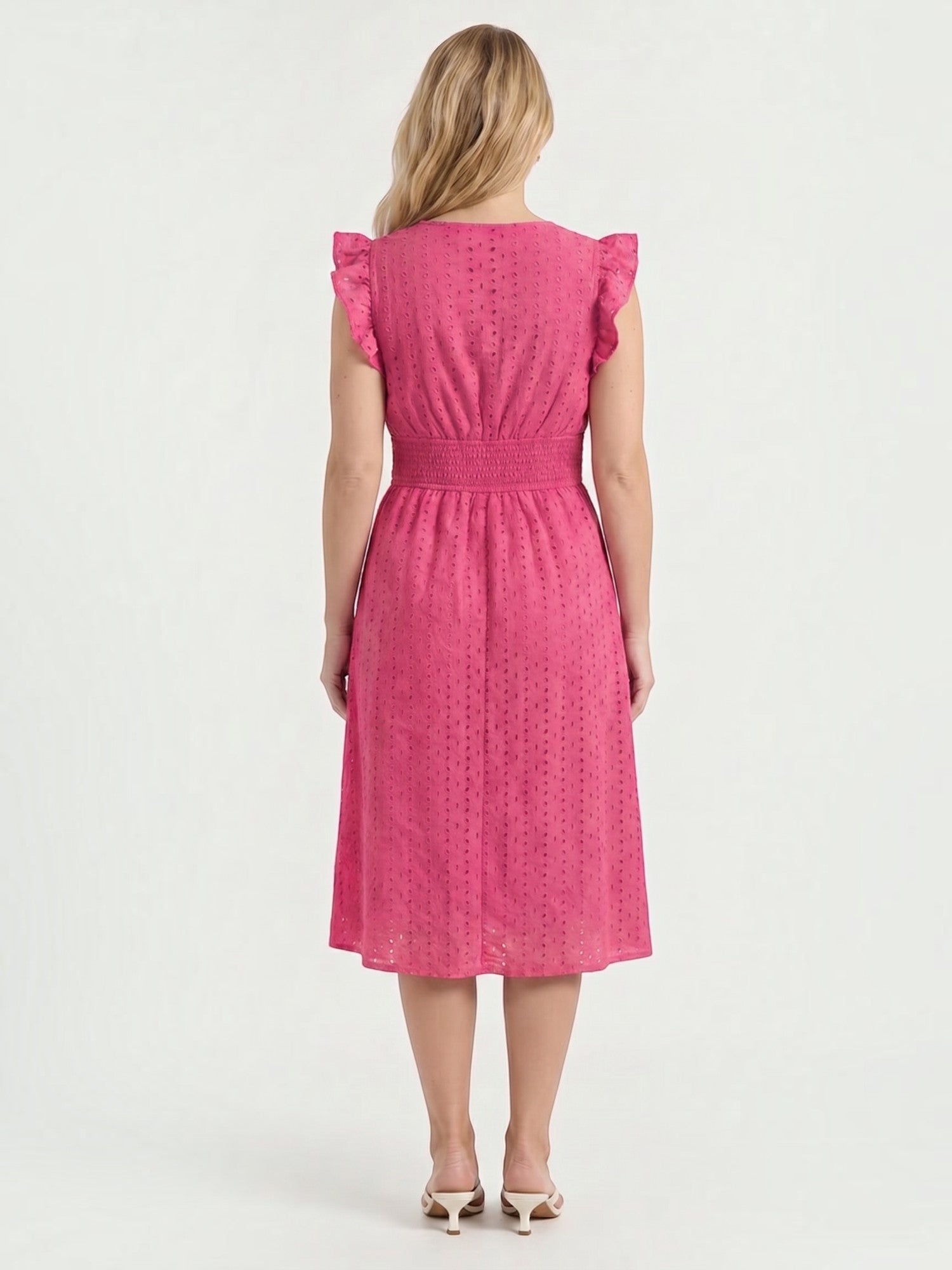 Florence Midikleid mit Lochstickerei und Rüschenträgern