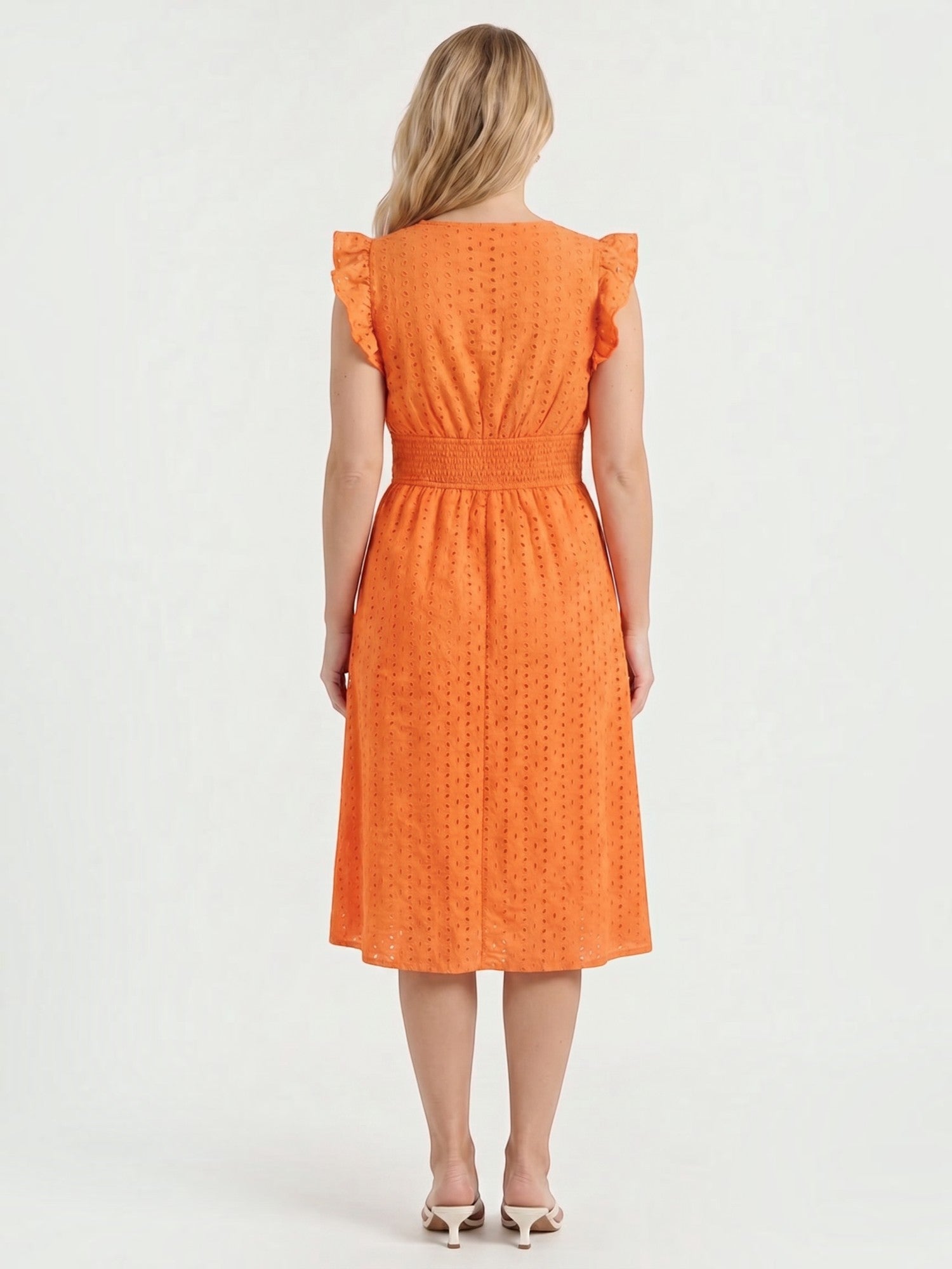 Florence Midikleid mit Lochstickerei und Rüschenträgern