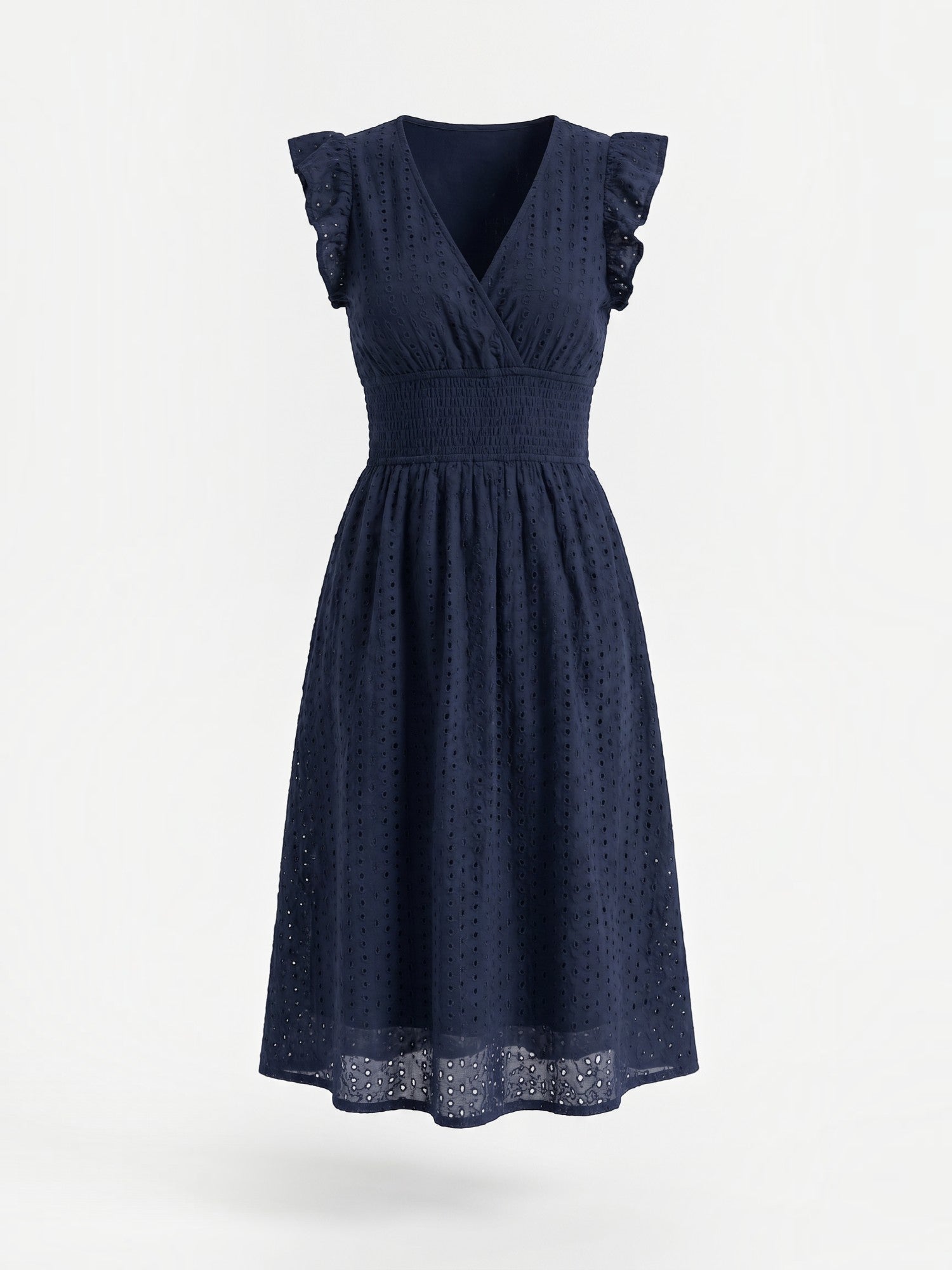 Florence Midikleid mit Lochstickerei und Rüschenträgern
