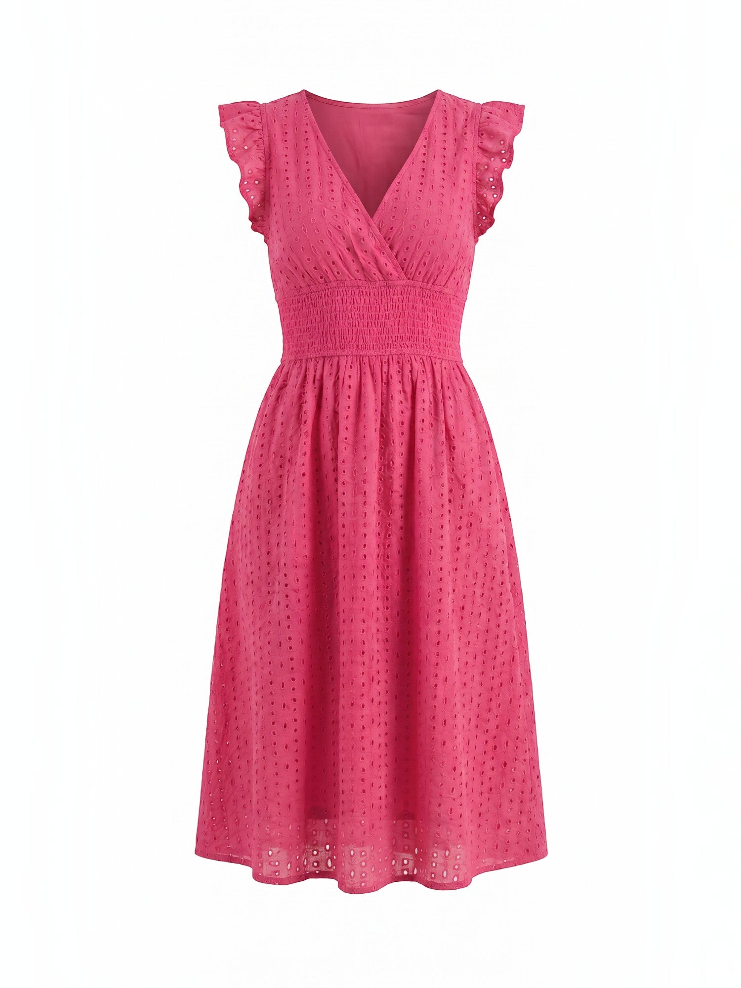 Florence Midikleid mit Lochstickerei und Rüschenträgern