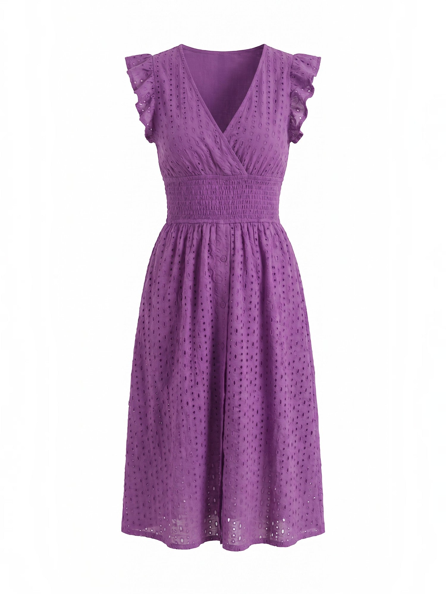 Florence Midikleid mit Lochstickerei und Rüschenträgern