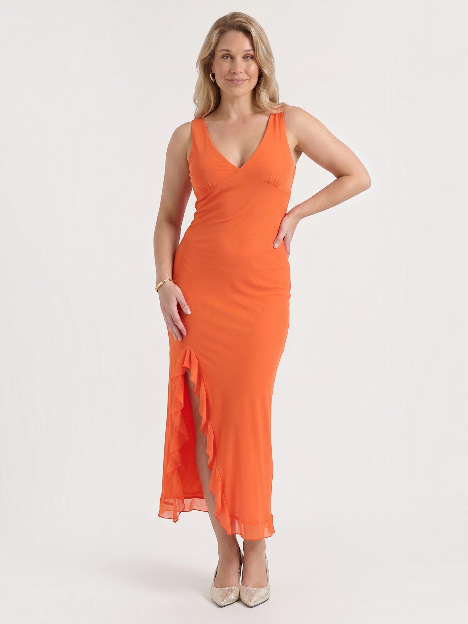 Leslie Midikleid mit V-Ausschnitt und Stufensaum