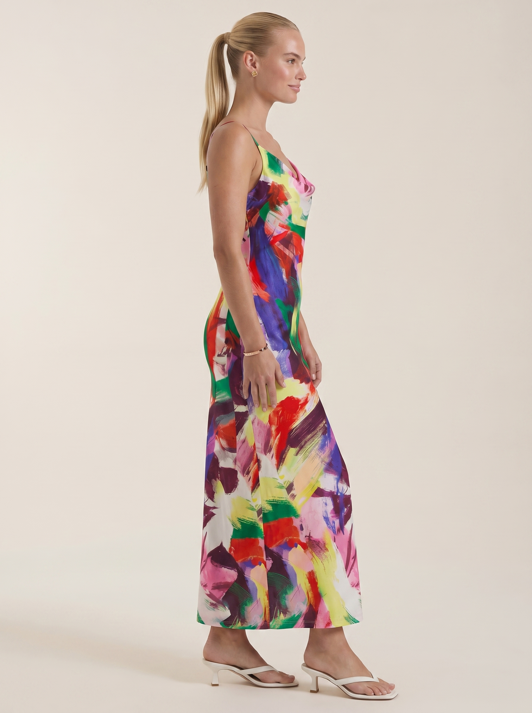 Henrietta Plissee Maxikleid mit Spaghettiträgern