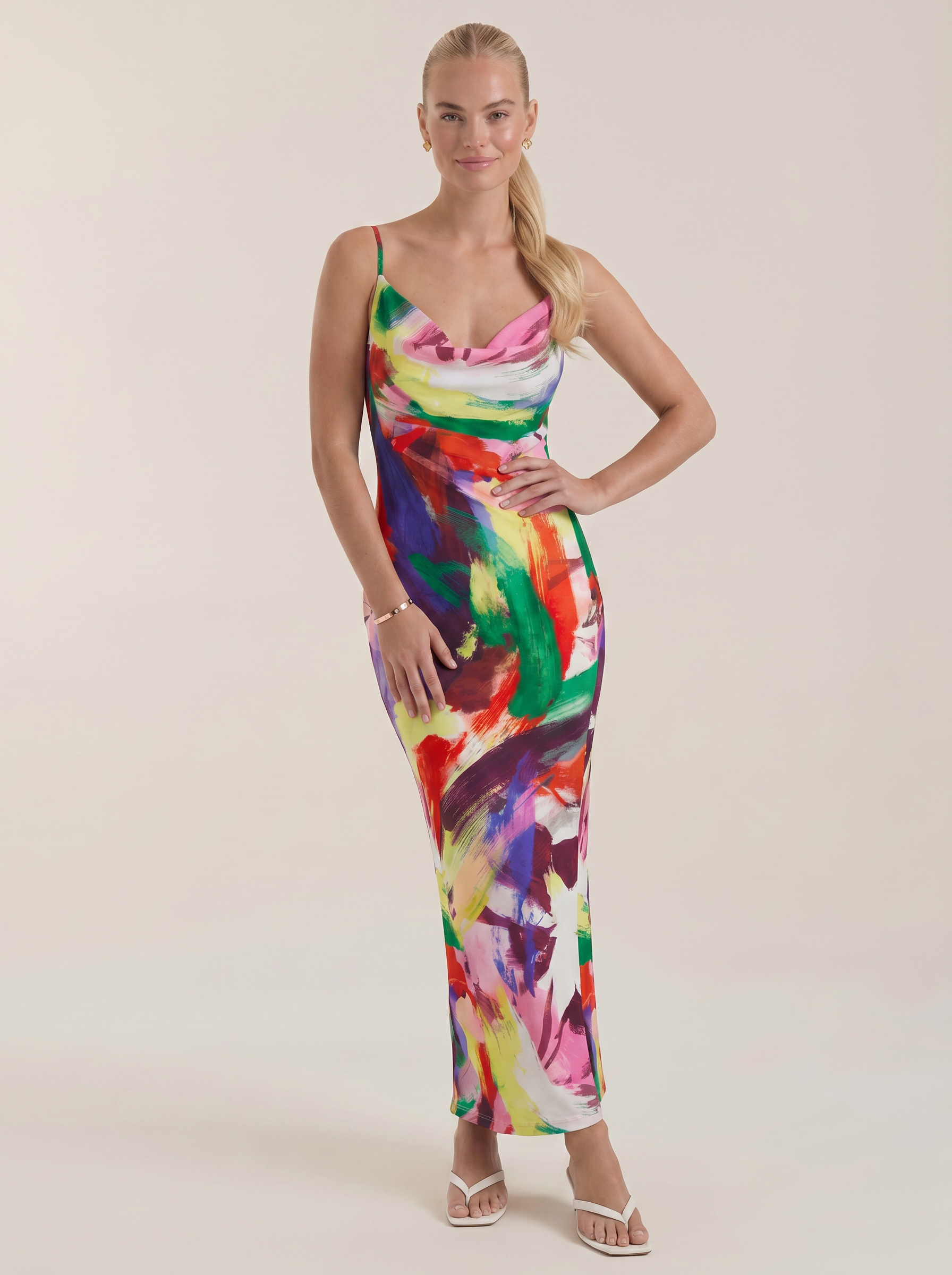 Henrietta Plissee Maxikleid mit Spaghettiträgern