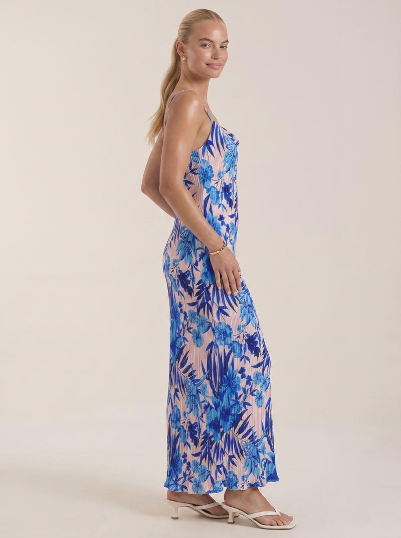 Henrietta Plissee Maxikleid mit Spaghettiträgern