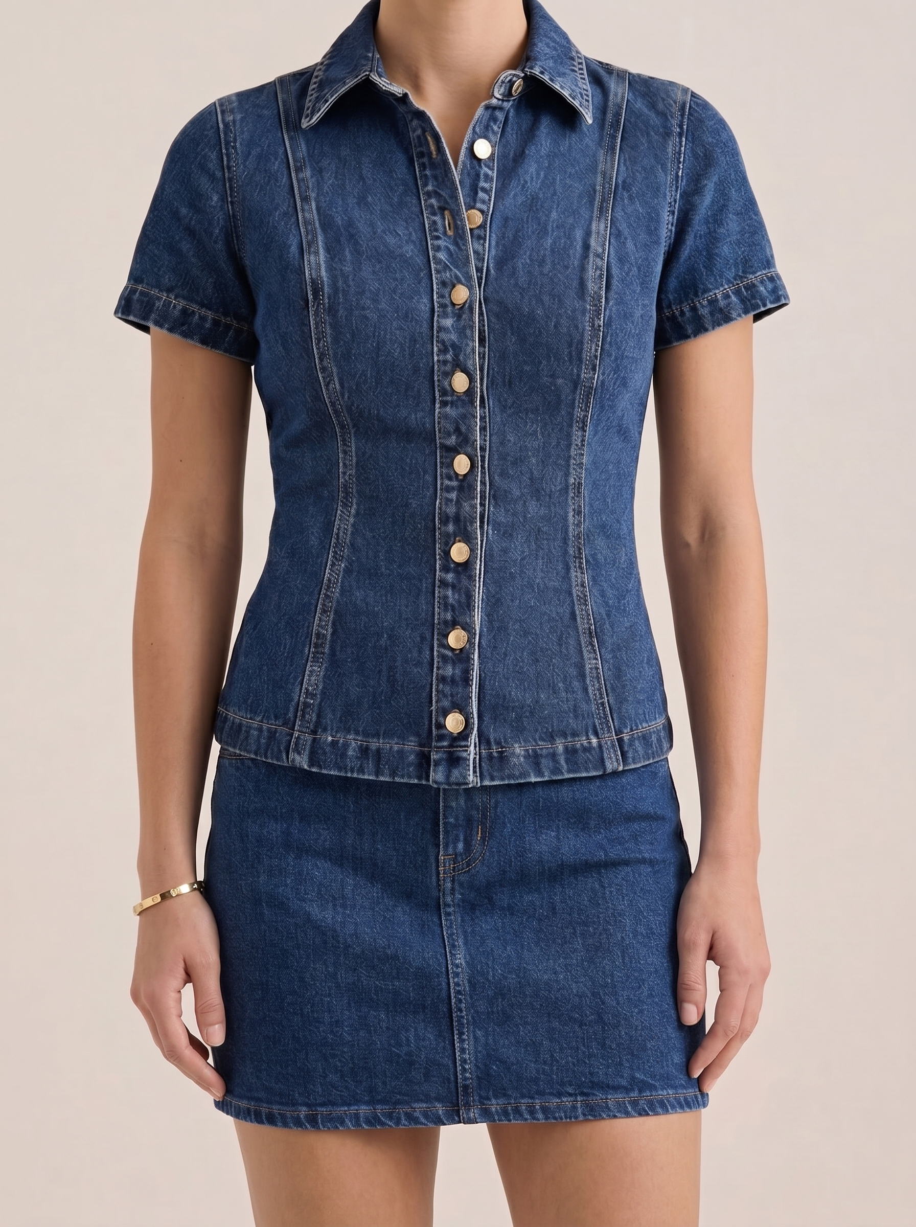 Gracie Jeansbluse Kurzarm mit Knopfleiste