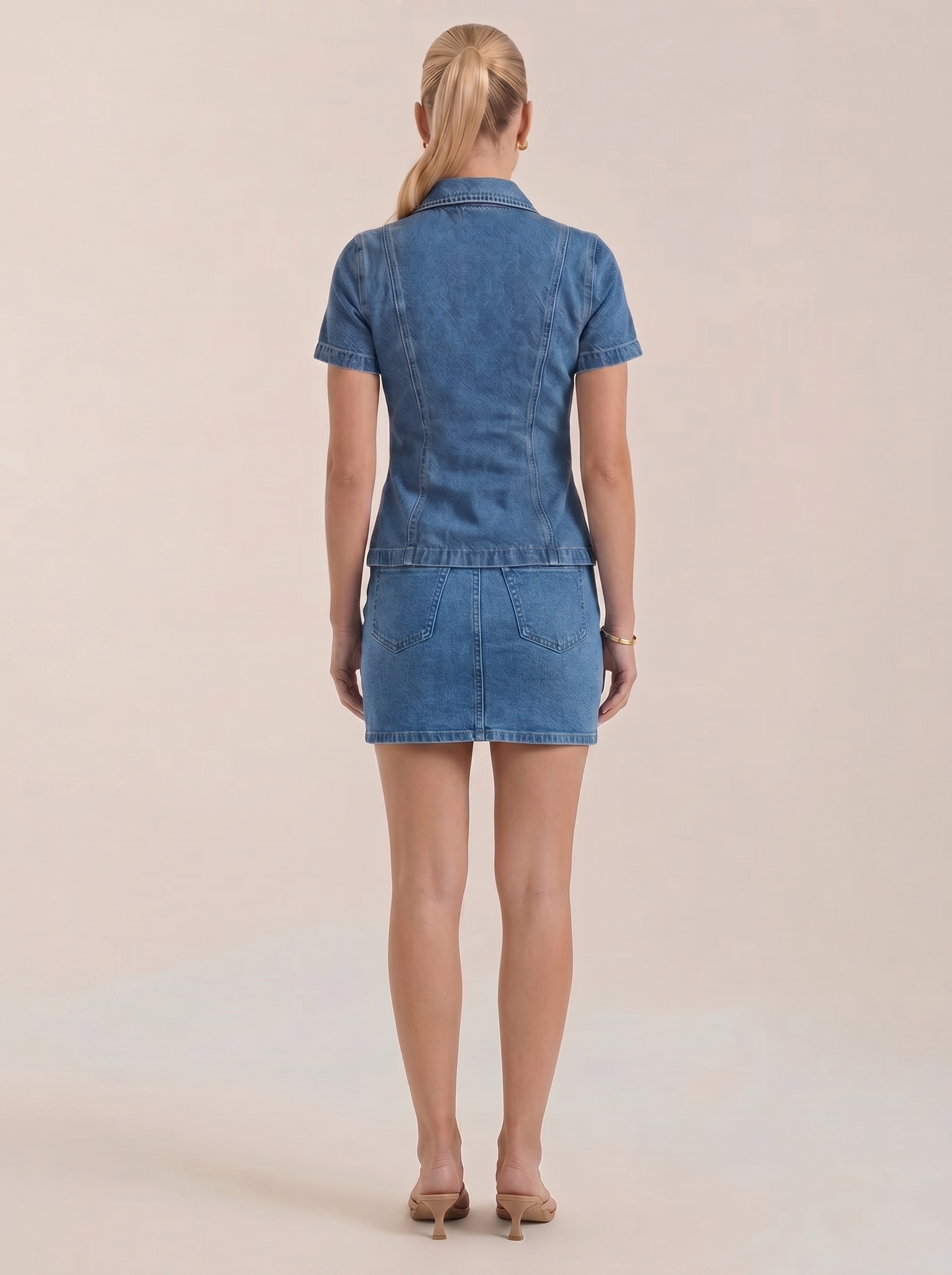 Gracie Jeansbluse Kurzarm mit Knopfleiste