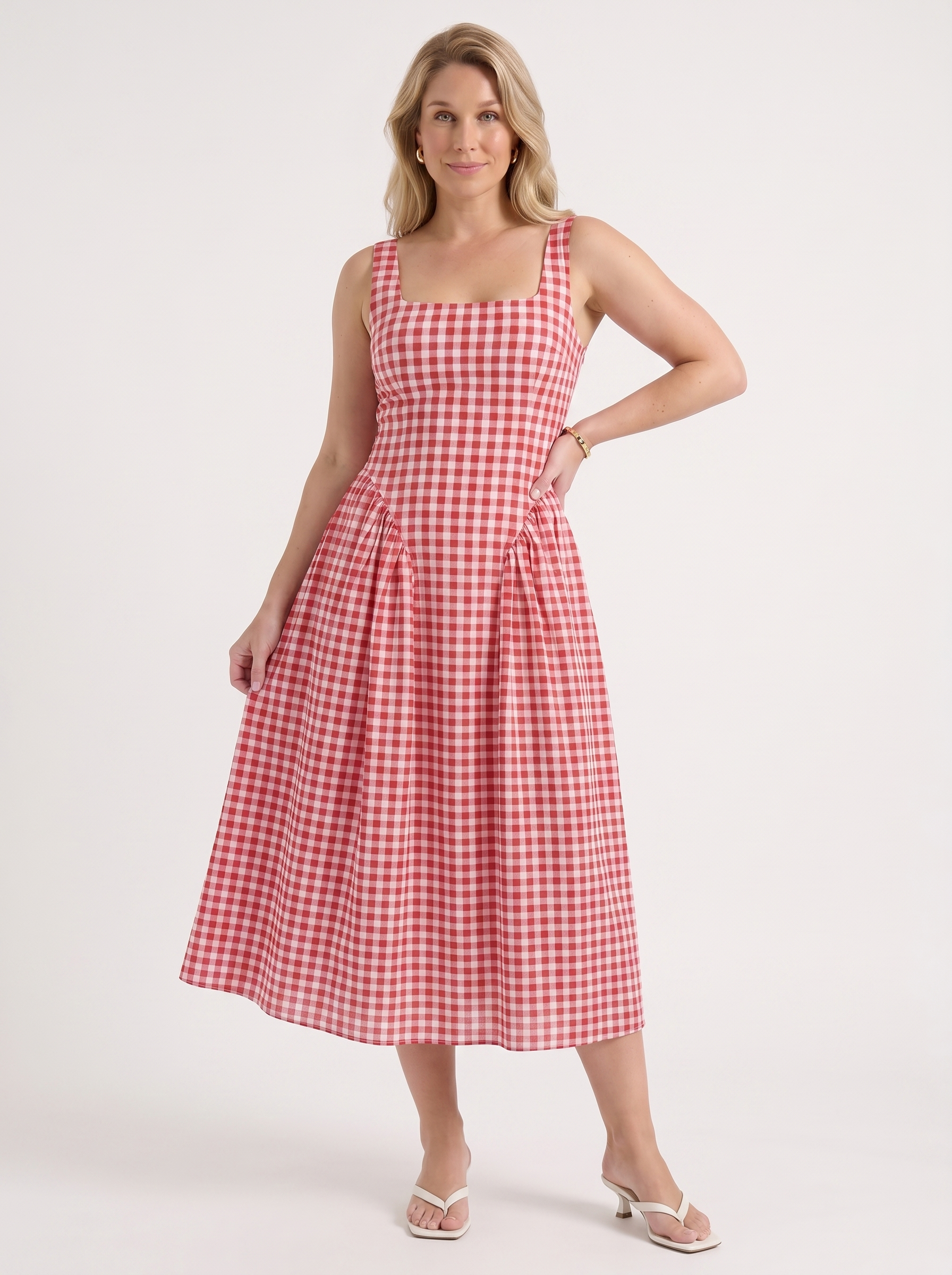 Cleo Midikleid mit Karomuster und Faltenrock