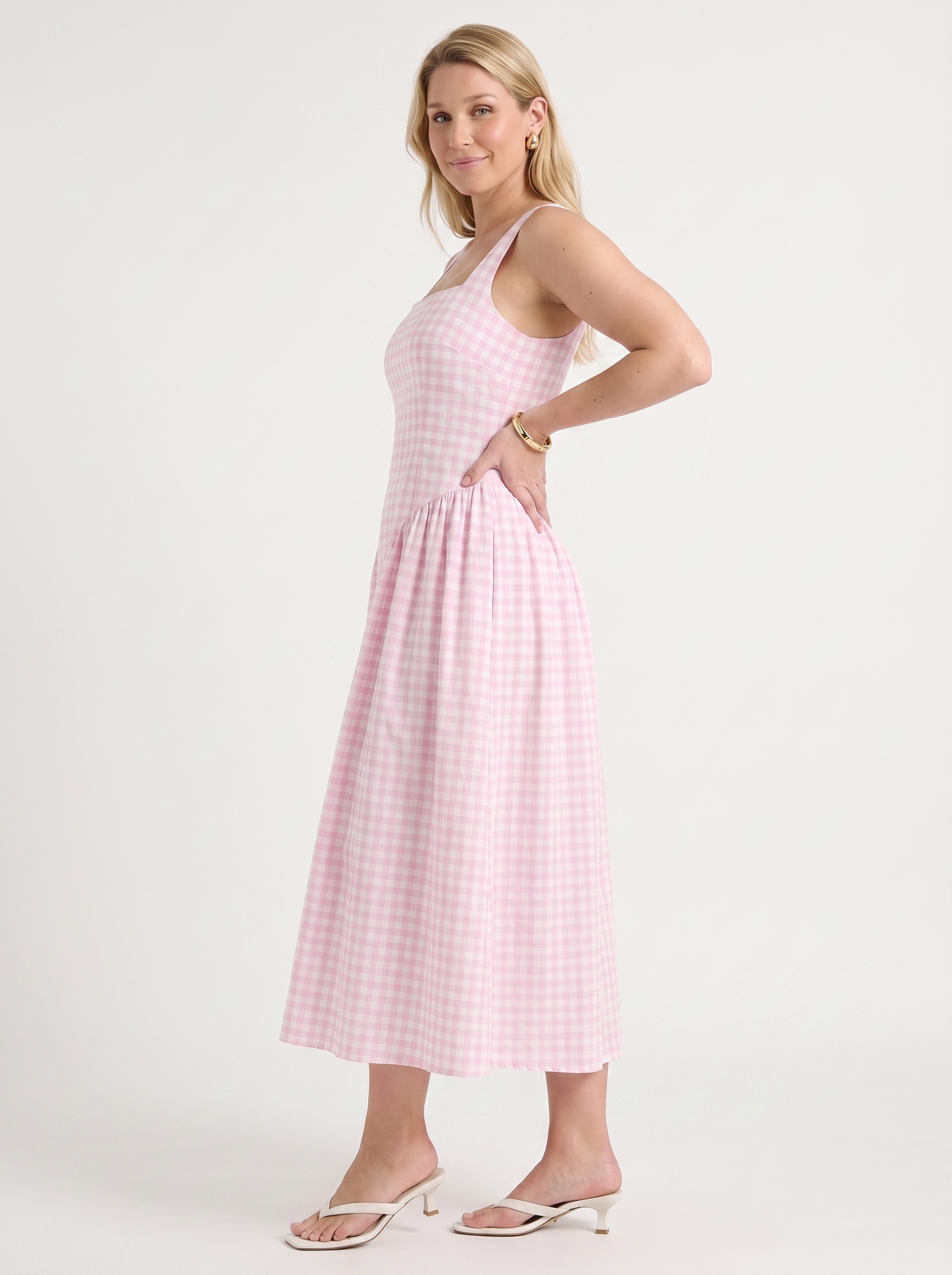 Cleo Midikleid mit Karomuster und Faltenrock