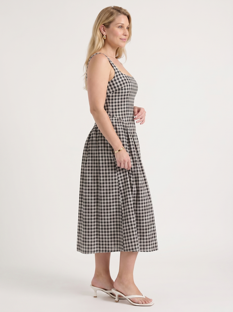 Cleo Midikleid mit Karomuster und Faltenrock