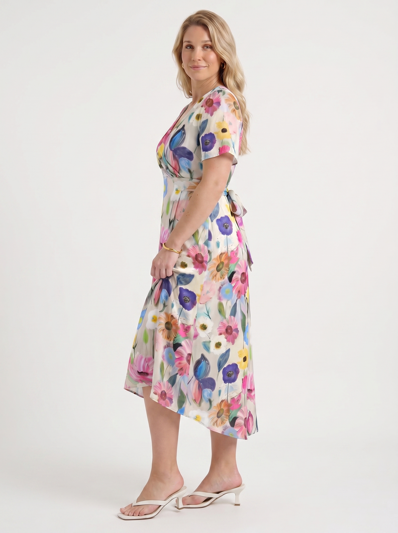 Sharnie Midikleid mit Blumenprint und Wickeloptik