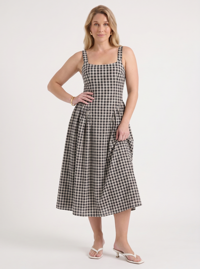 Cleo Midikleid mit Karomuster und Faltenrock