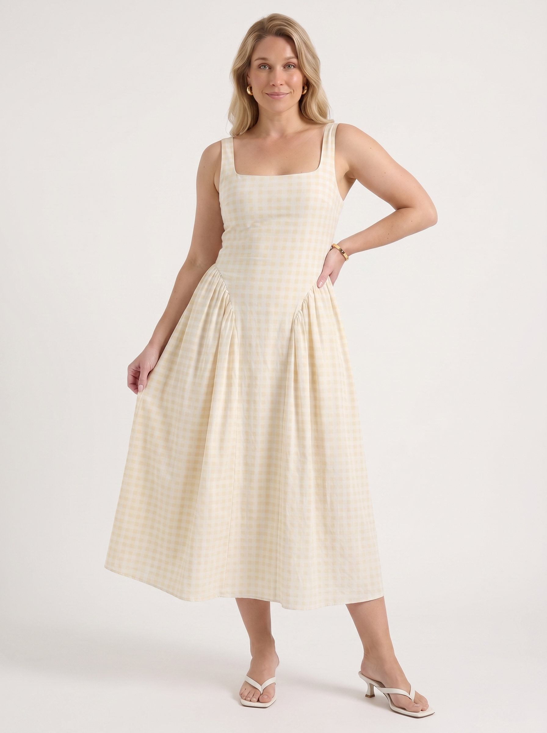 Cleo Midikleid mit Karomuster und Faltenrock