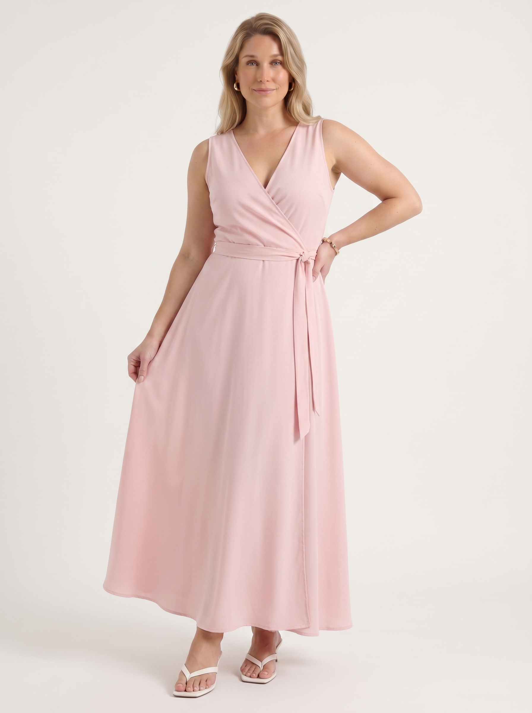 Reena Maxikleid mit Wickeloptik und Bindegürtel