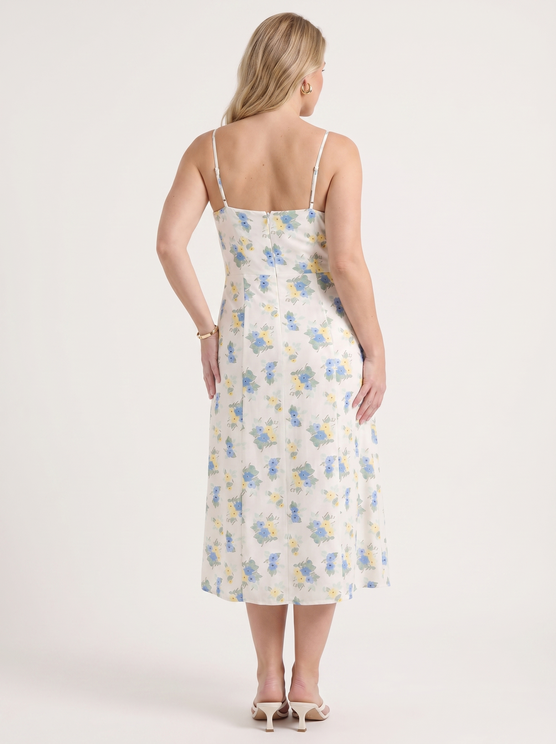 Milena Midikleid mit Spaghettiträgern und Beinschlitz