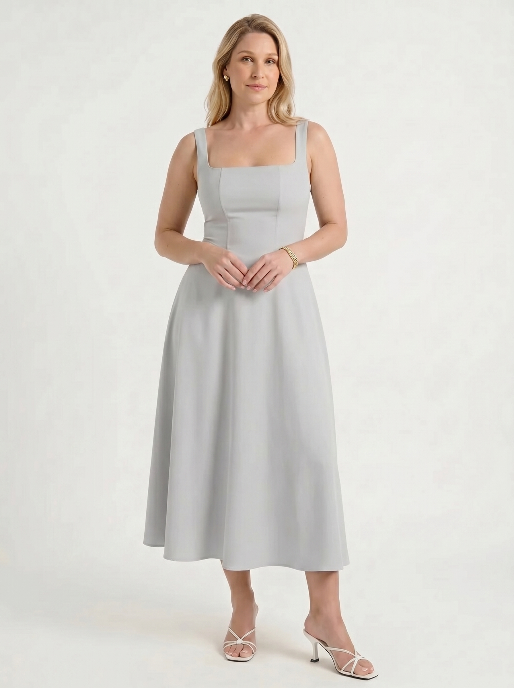 Clarisse Midikleid mit Karree-Ausschnitt und Schwingrock