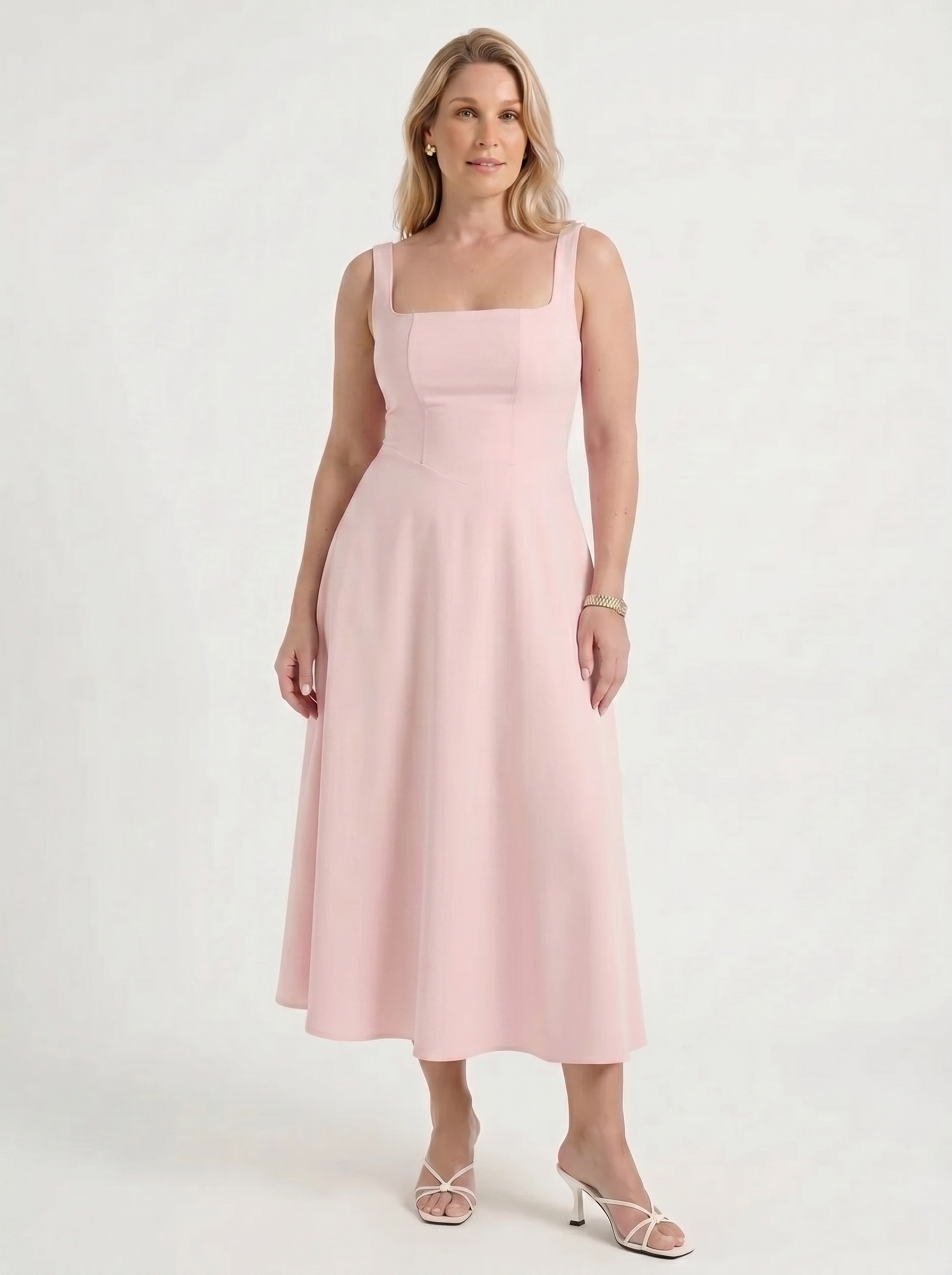 Clarisse Midikleid mit Karree-Ausschnitt und Schwingrock