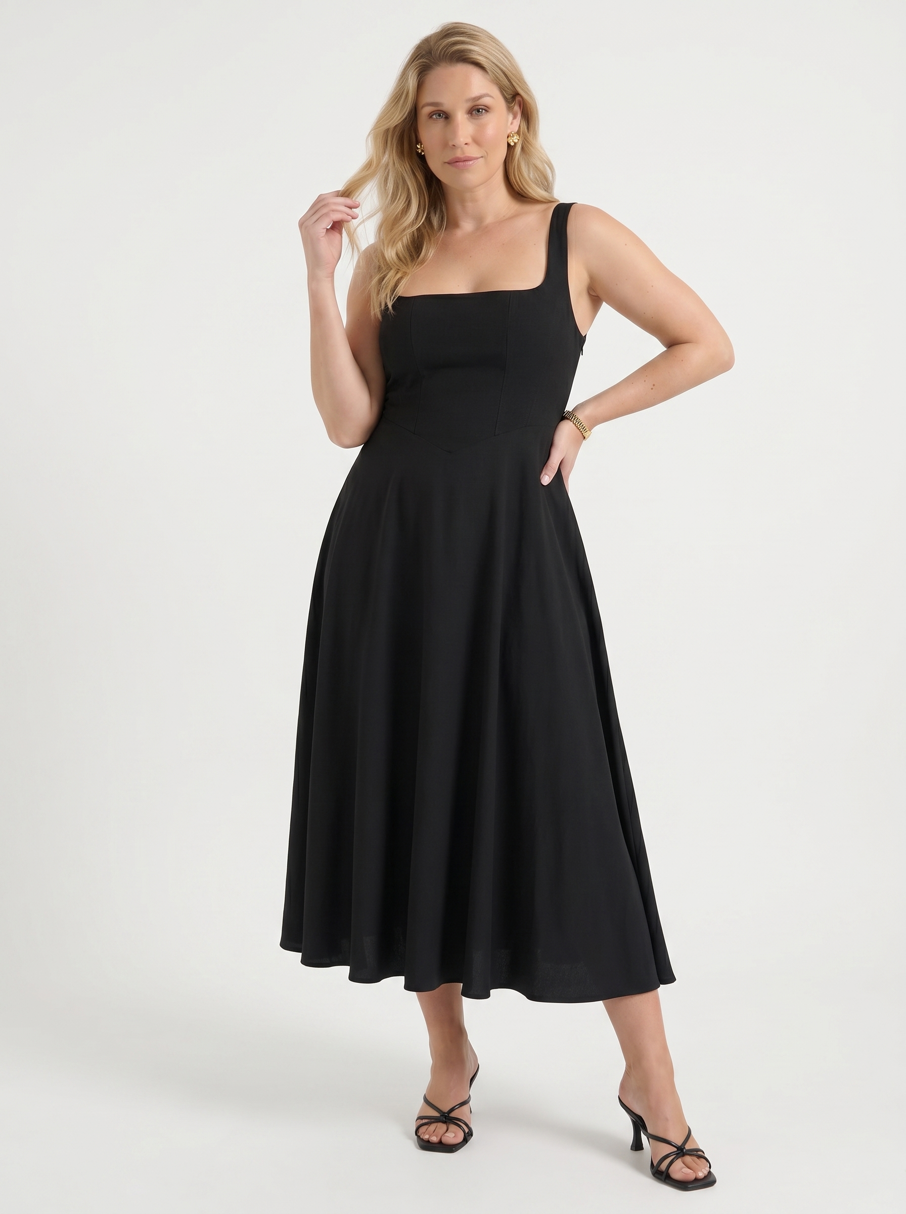 Clarisse Midikleid mit Karree-Ausschnitt und Schwingrock