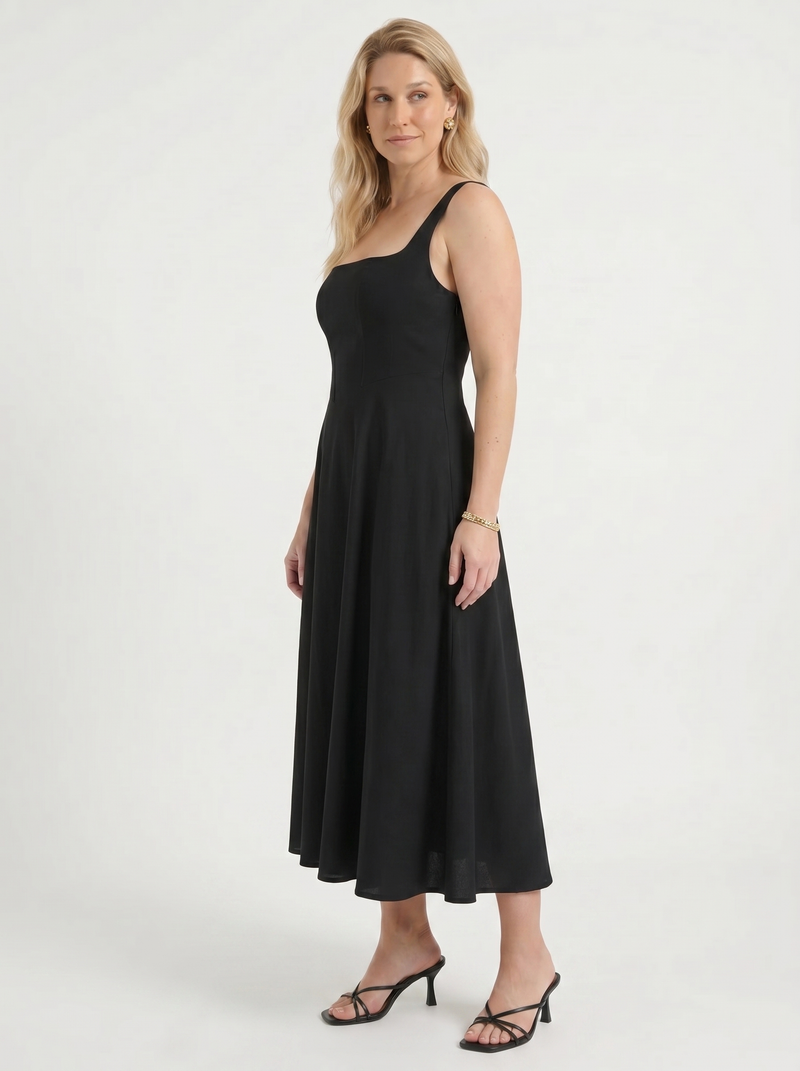 Clarisse Midikleid mit Karree-Ausschnitt und Schwingrock