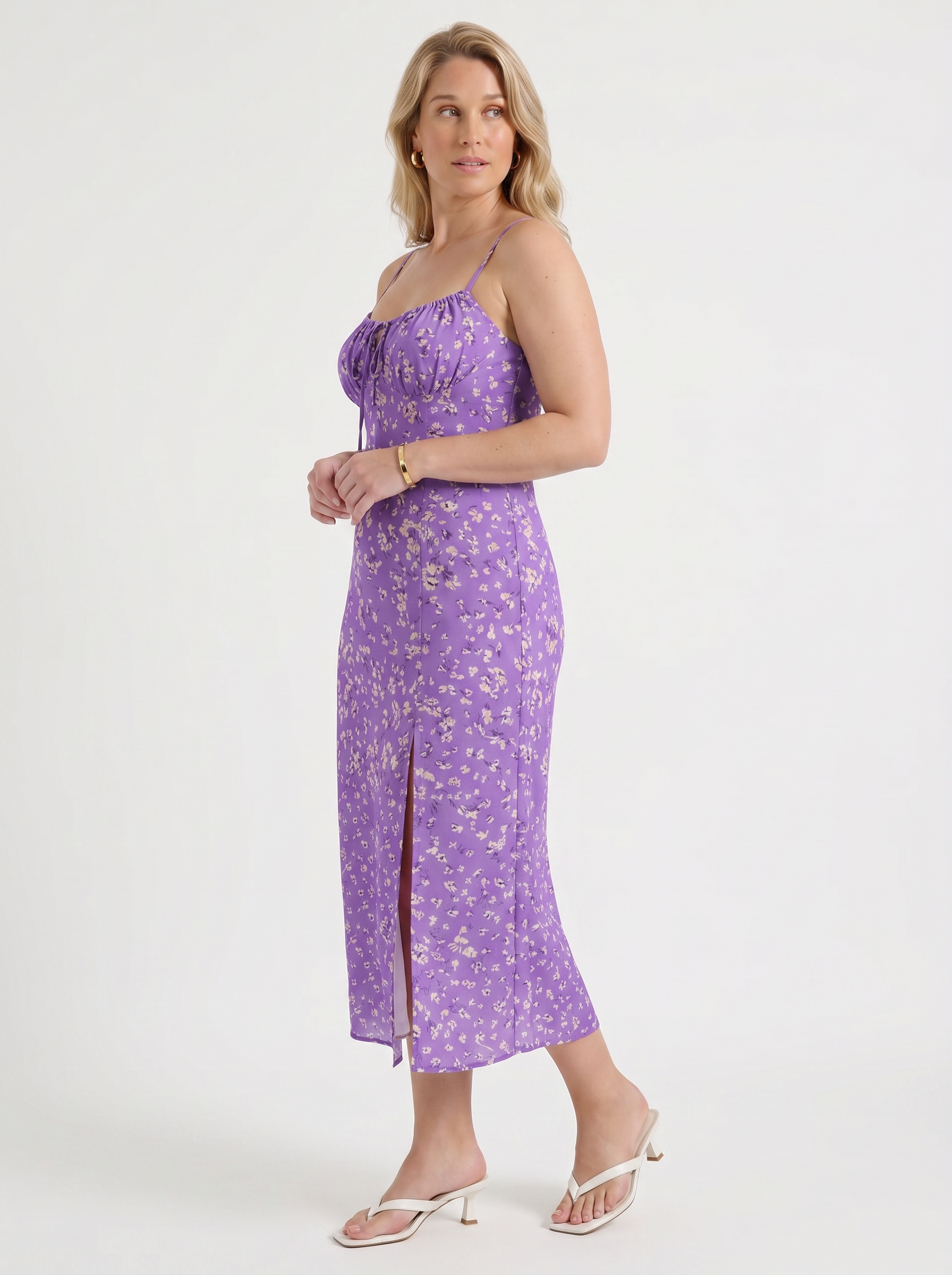 Milena Midikleid mit Spaghettiträgern und Beinschlitz