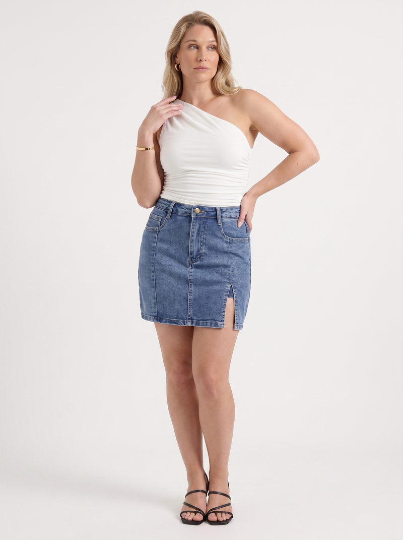 Billie Jeans-Minirock mit Schlitz