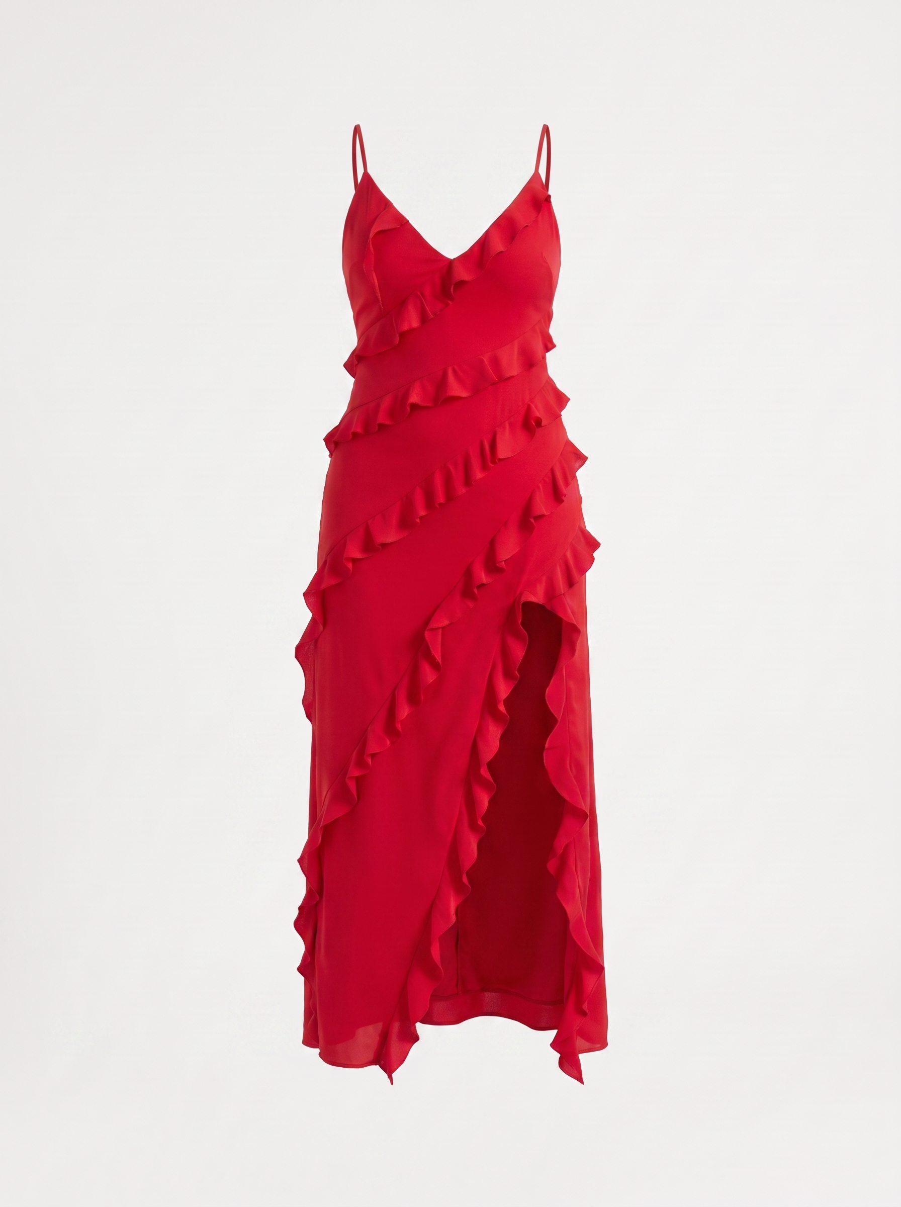 Dora Maxikleid mit Rüschen und Beinschlitz