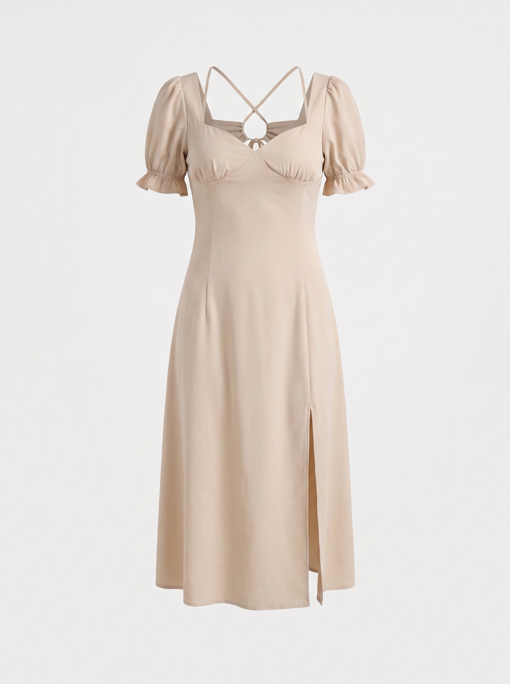 Adrienne Midikleid mit Herzausschnitt und Puffärmeln