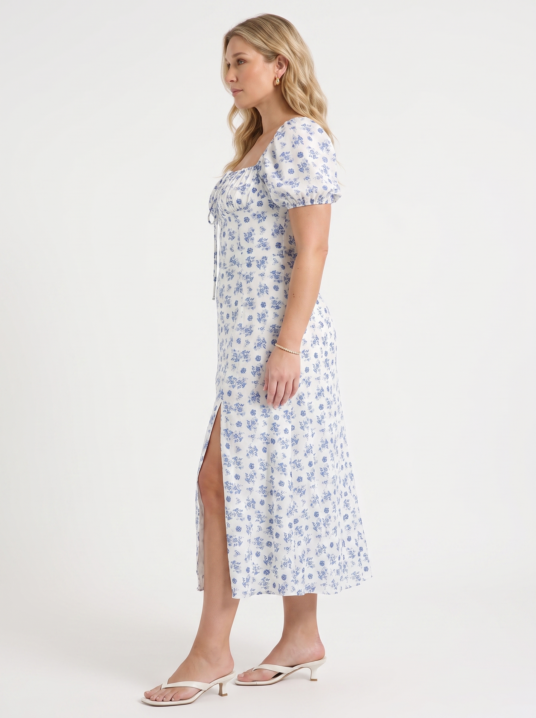 Ivy Midikleid mit Blumenprint und Puffärmeln