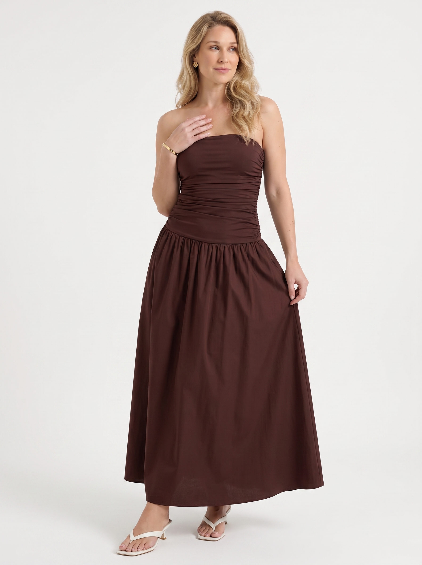 Glenna Gerafftes Bandeau Maxikleid