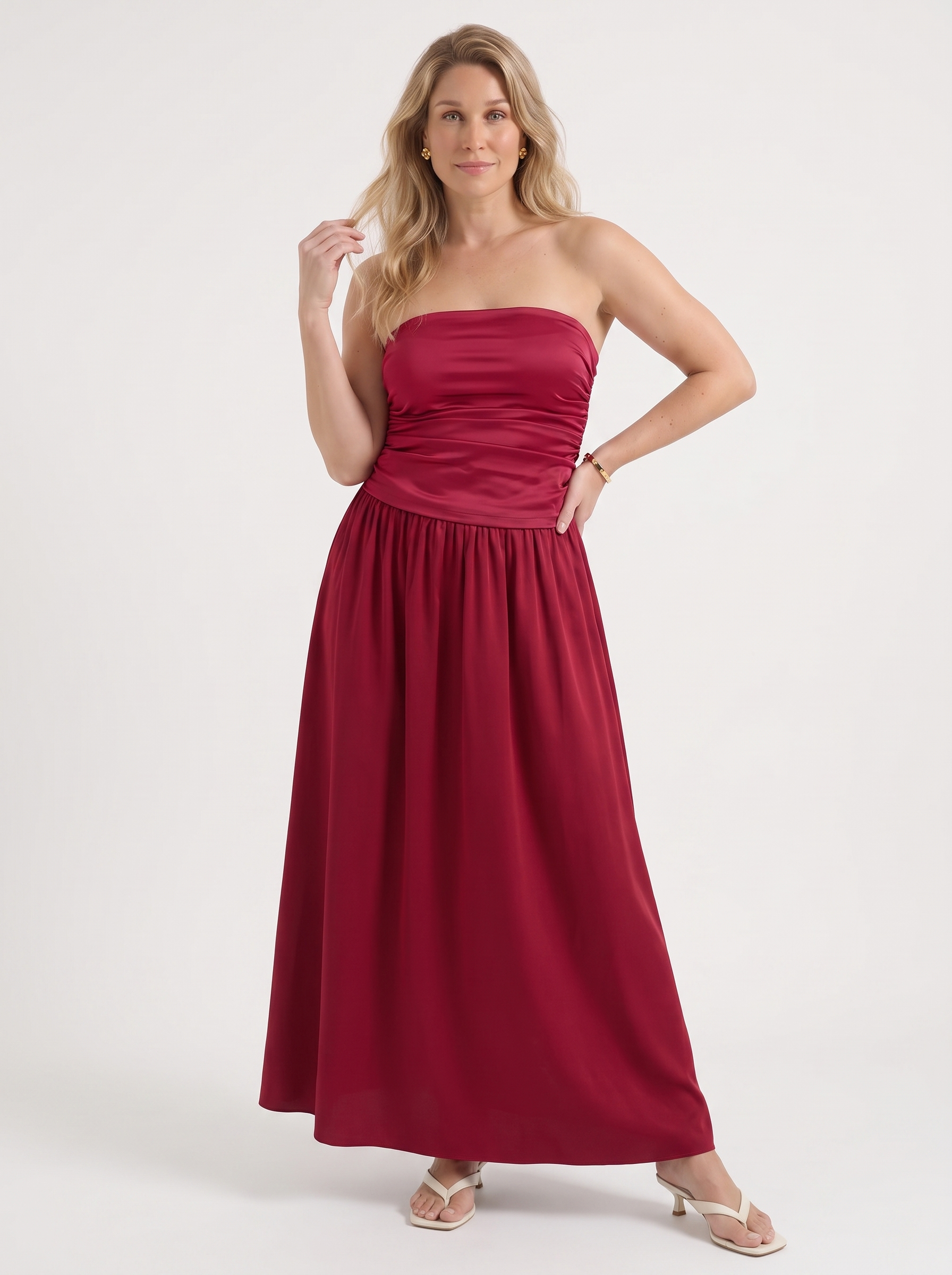 Glenna Gerafftes Bandeau Maxikleid
