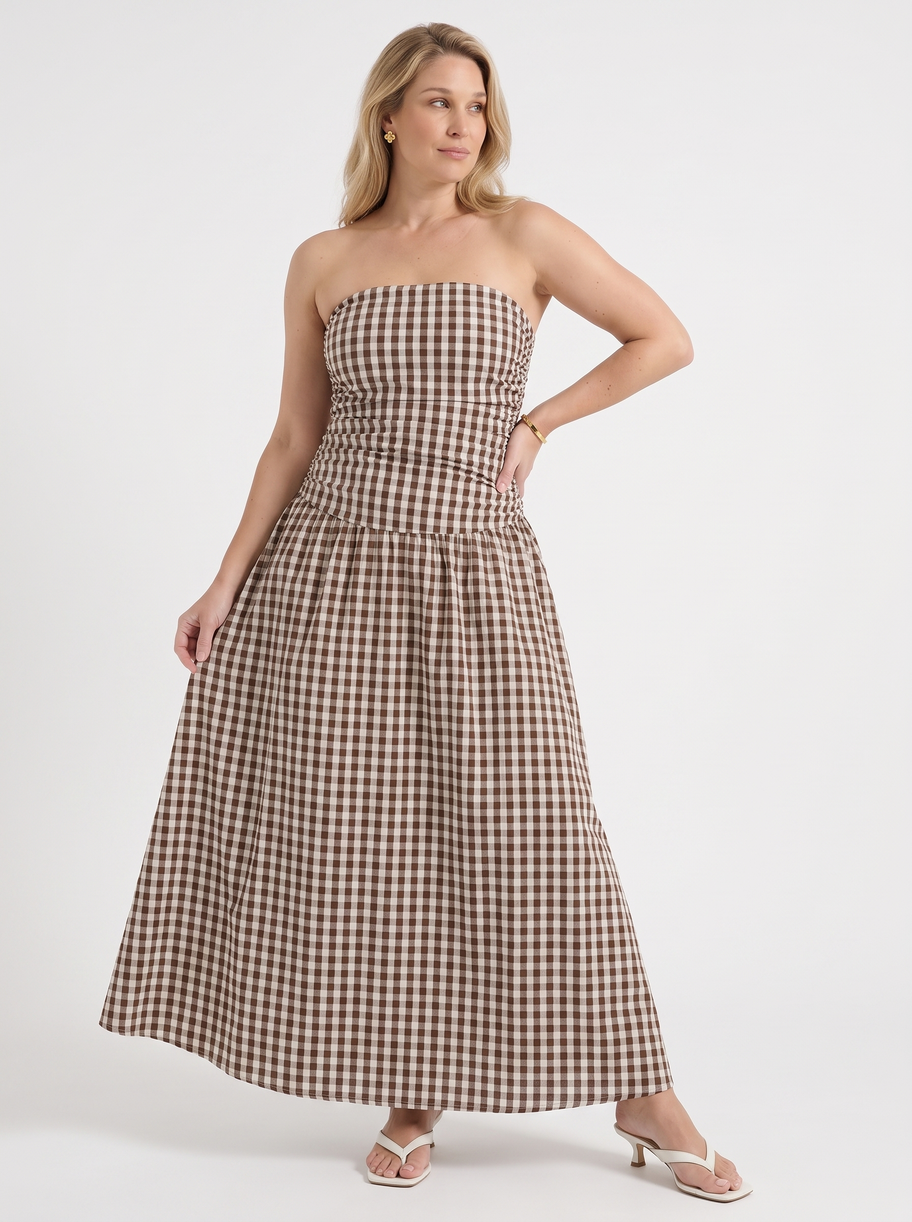 Glenna Gerafftes Bandeau Maxikleid