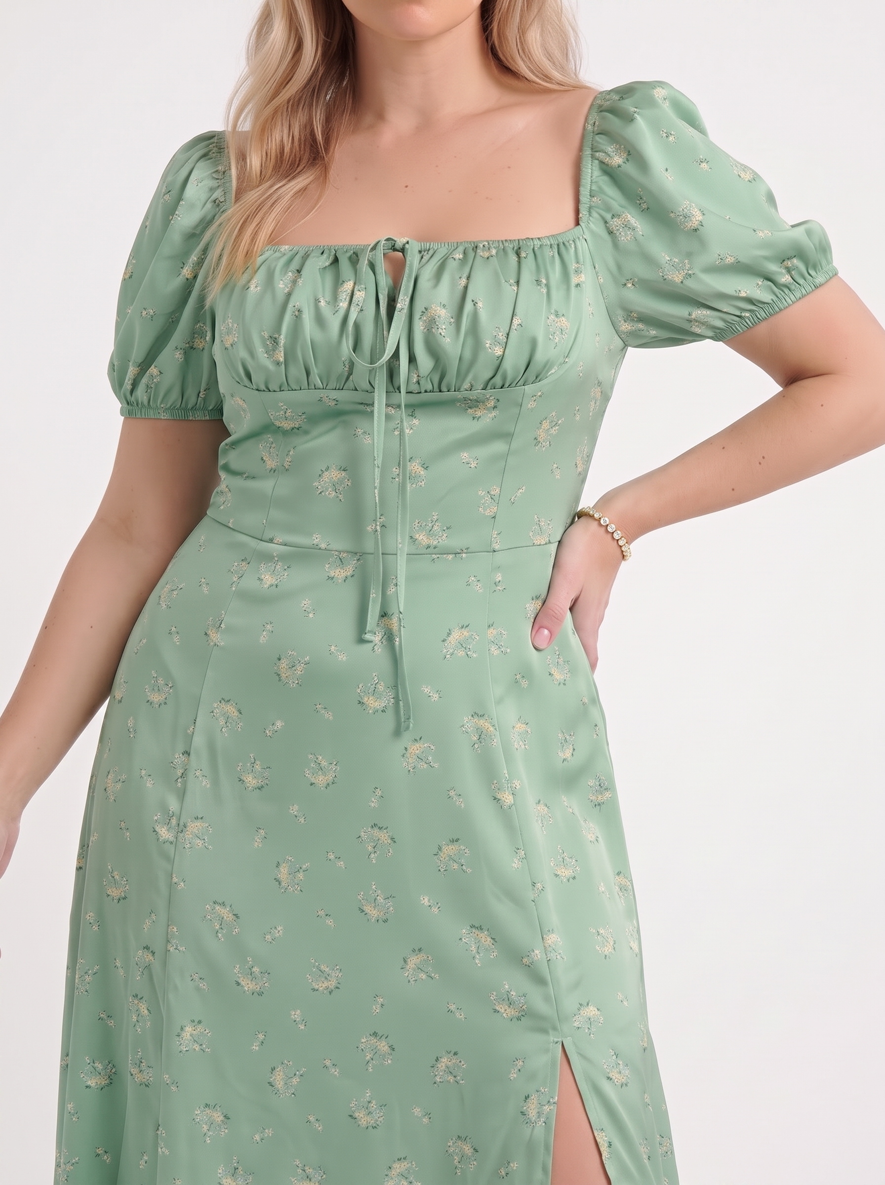 Ivy Midikleid mit Blumenprint und Puffärmeln
