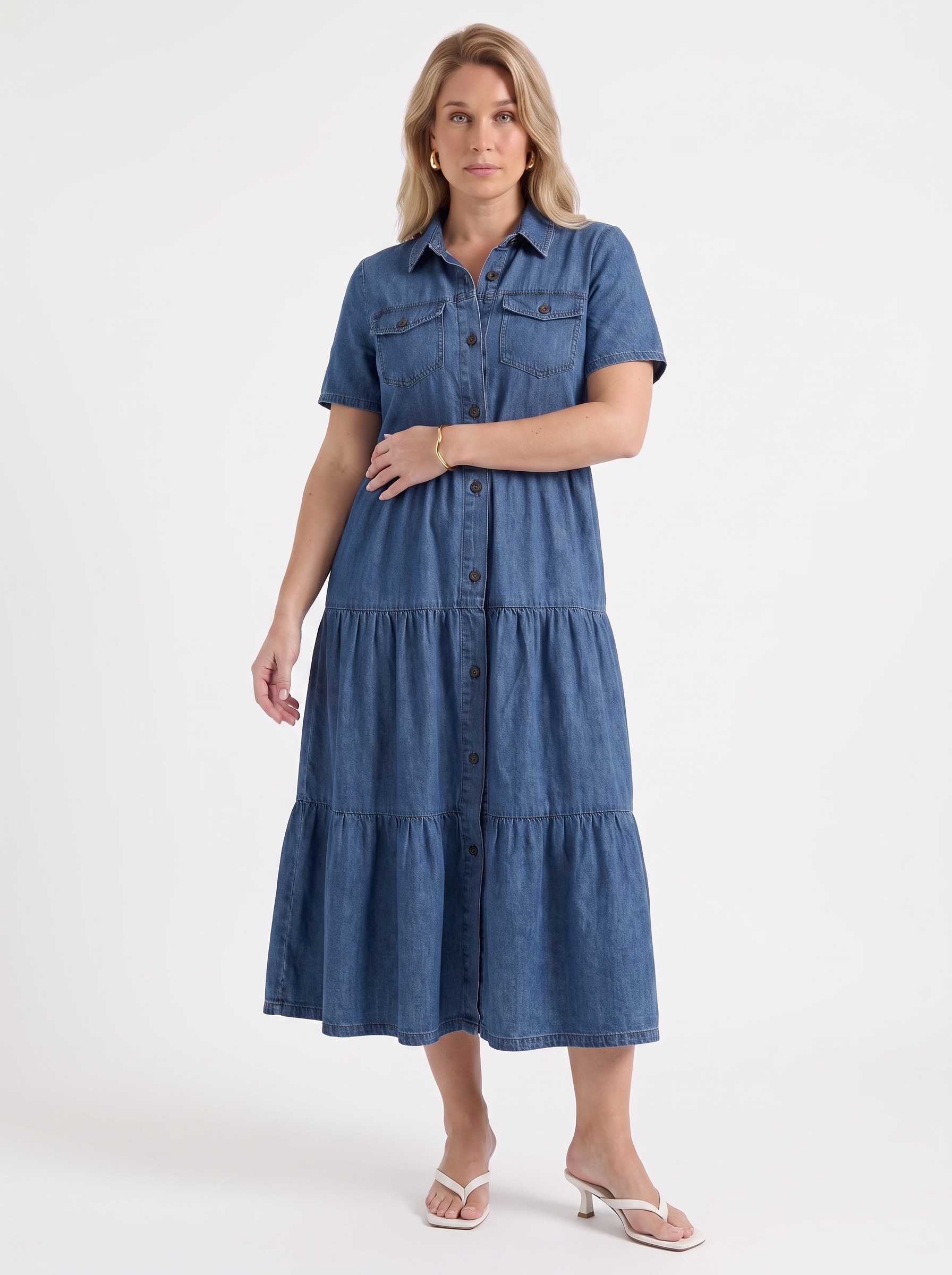 Kesia Gestuftes Midi-Hemdblusenkleid