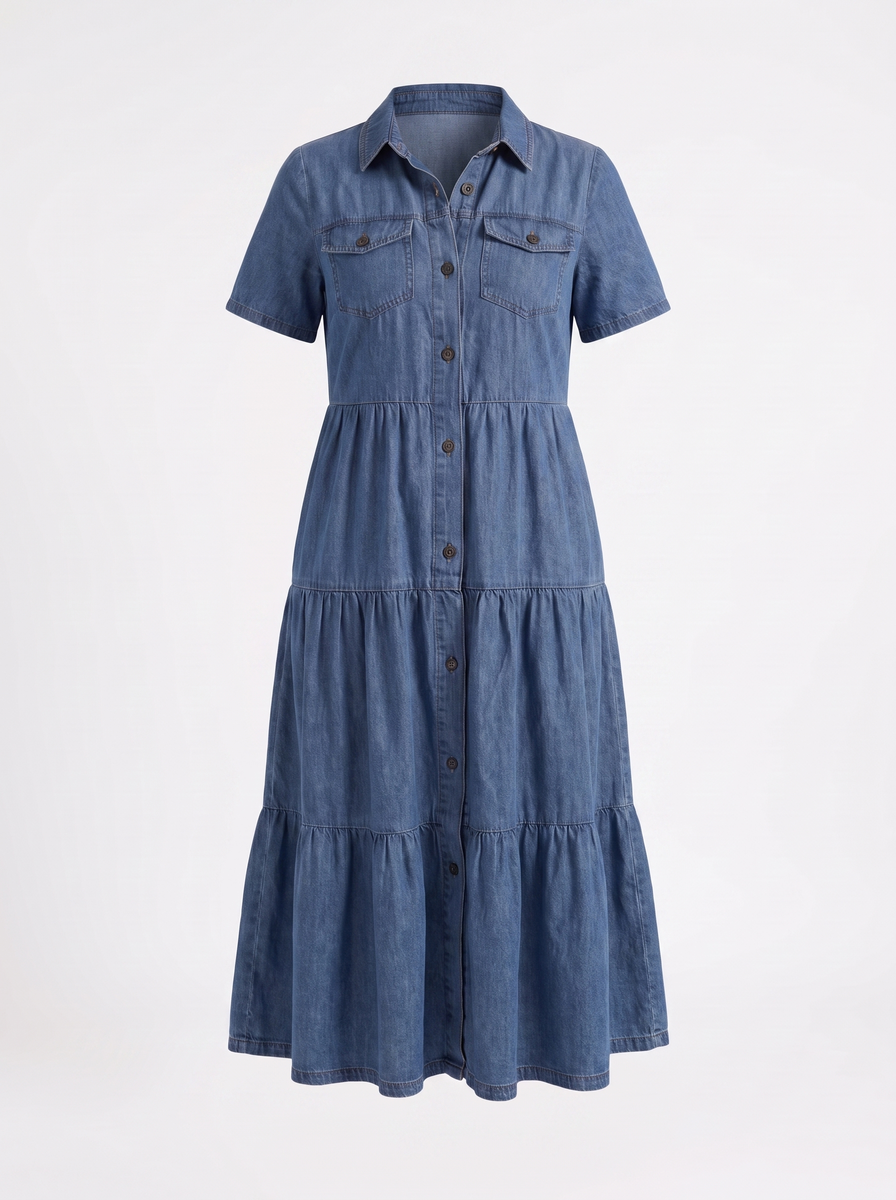 Kesia Gestuftes Midi-Hemdblusenkleid
