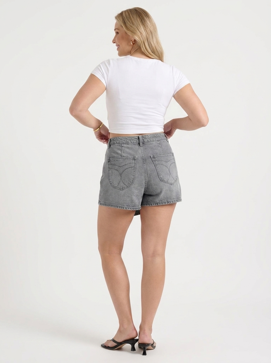 Rosa Jeans-Minirock mit Wickeloptik