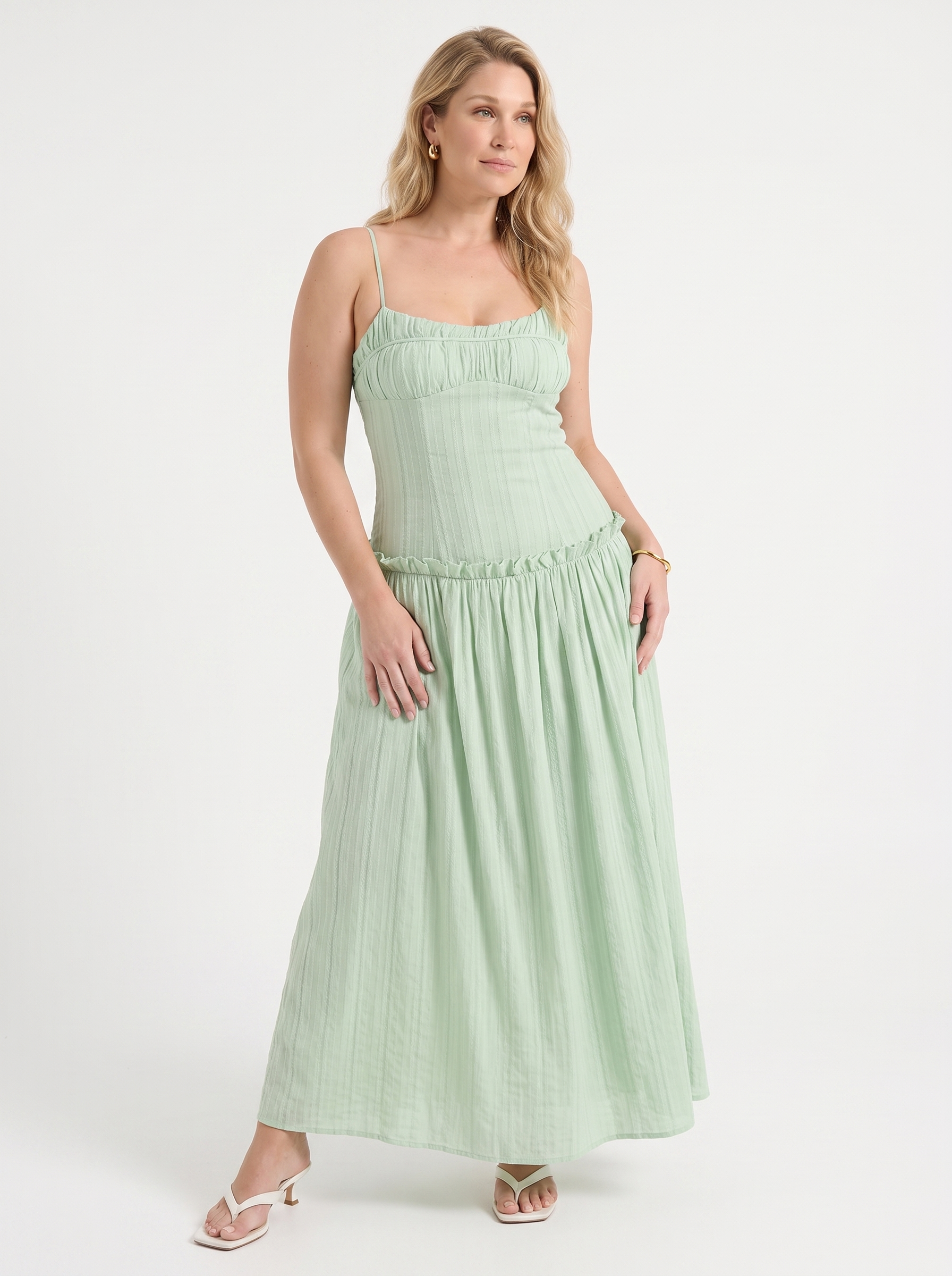 Elena Maxikleid mit Spaghettiträgern und gerafftem Oberteil