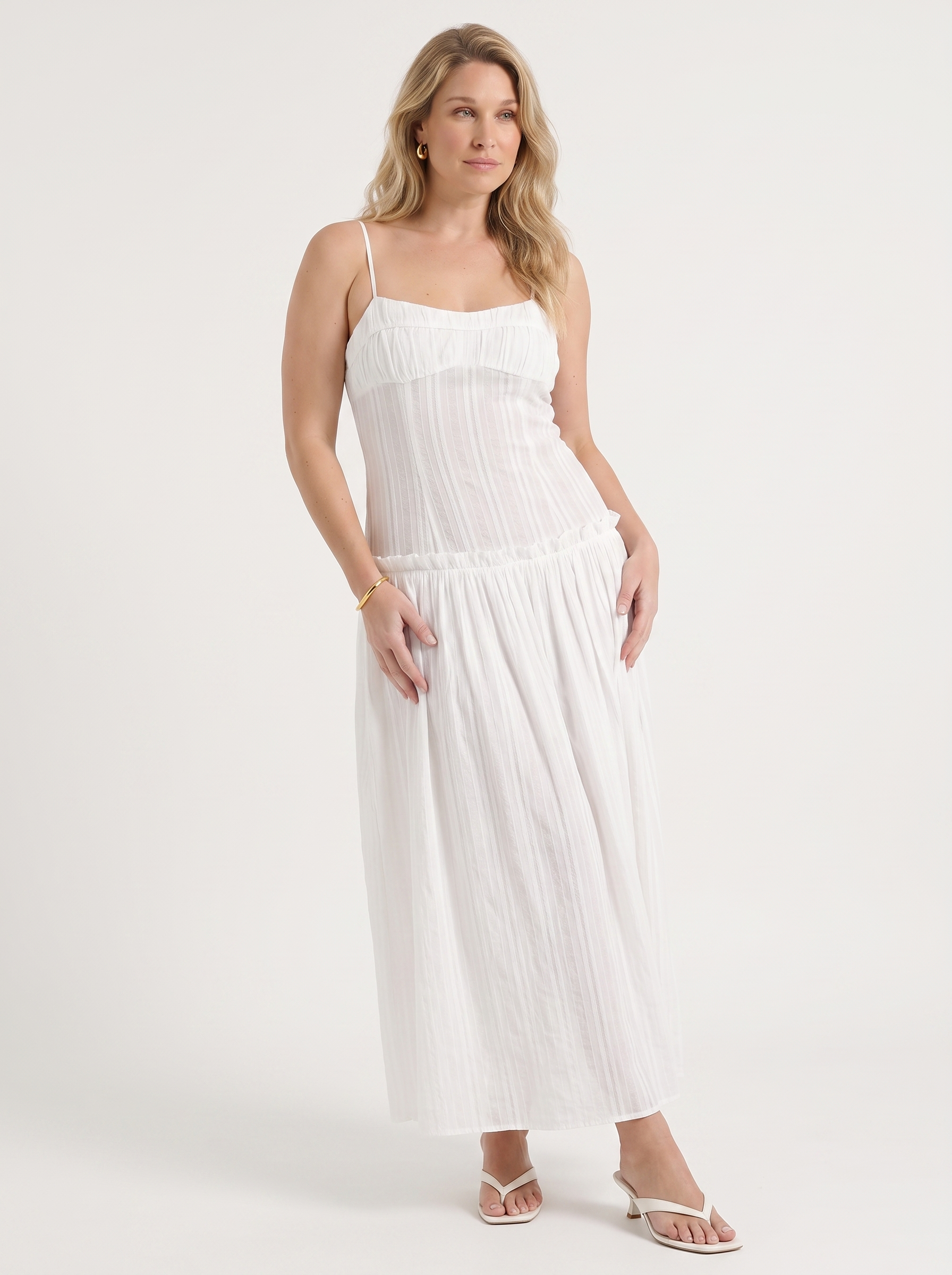 Elena Maxikleid mit Spaghettiträgern und gerafftem Oberteil