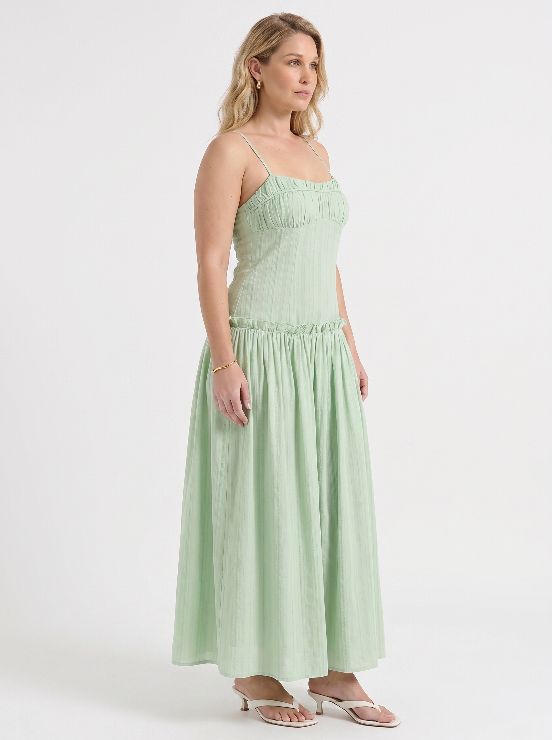 Elena Maxikleid mit Spaghettiträgern und gerafftem Oberteil
