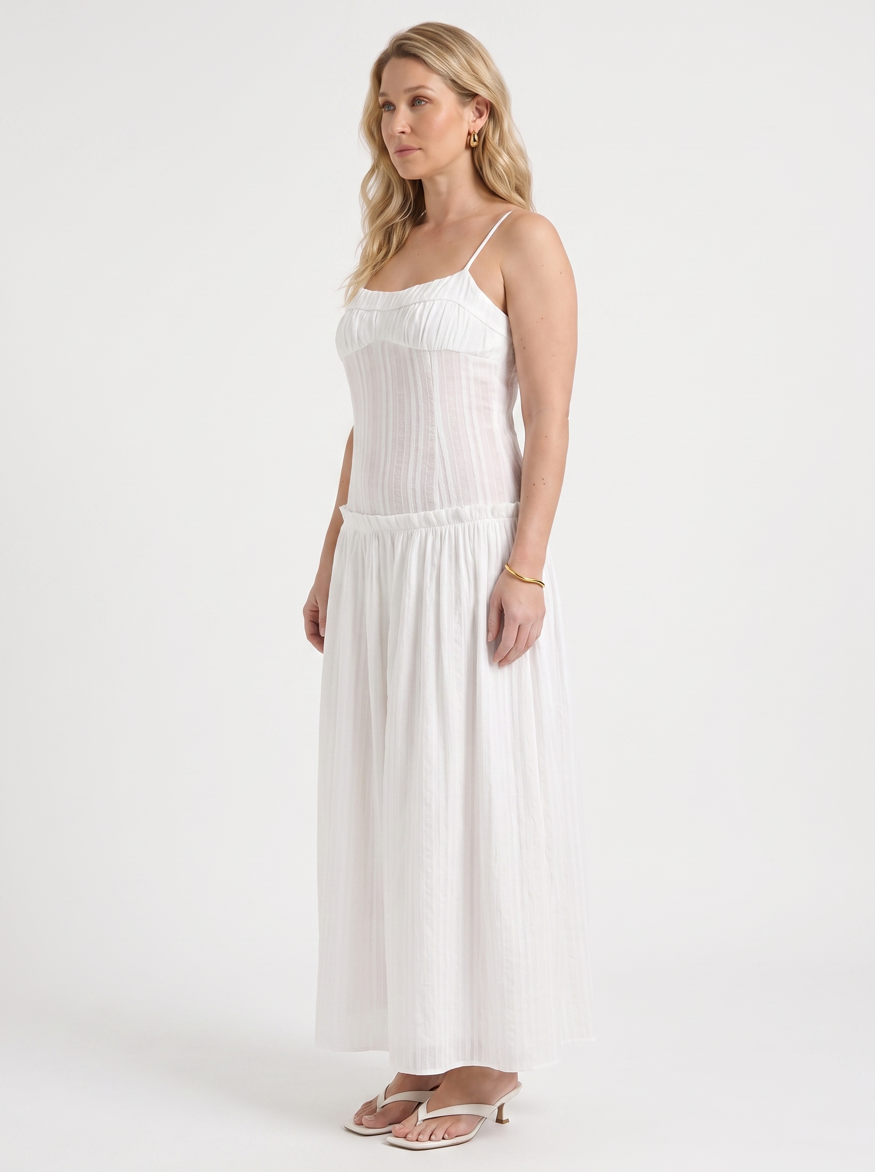 Elena Maxikleid mit Spaghettiträgern und gerafftem Oberteil